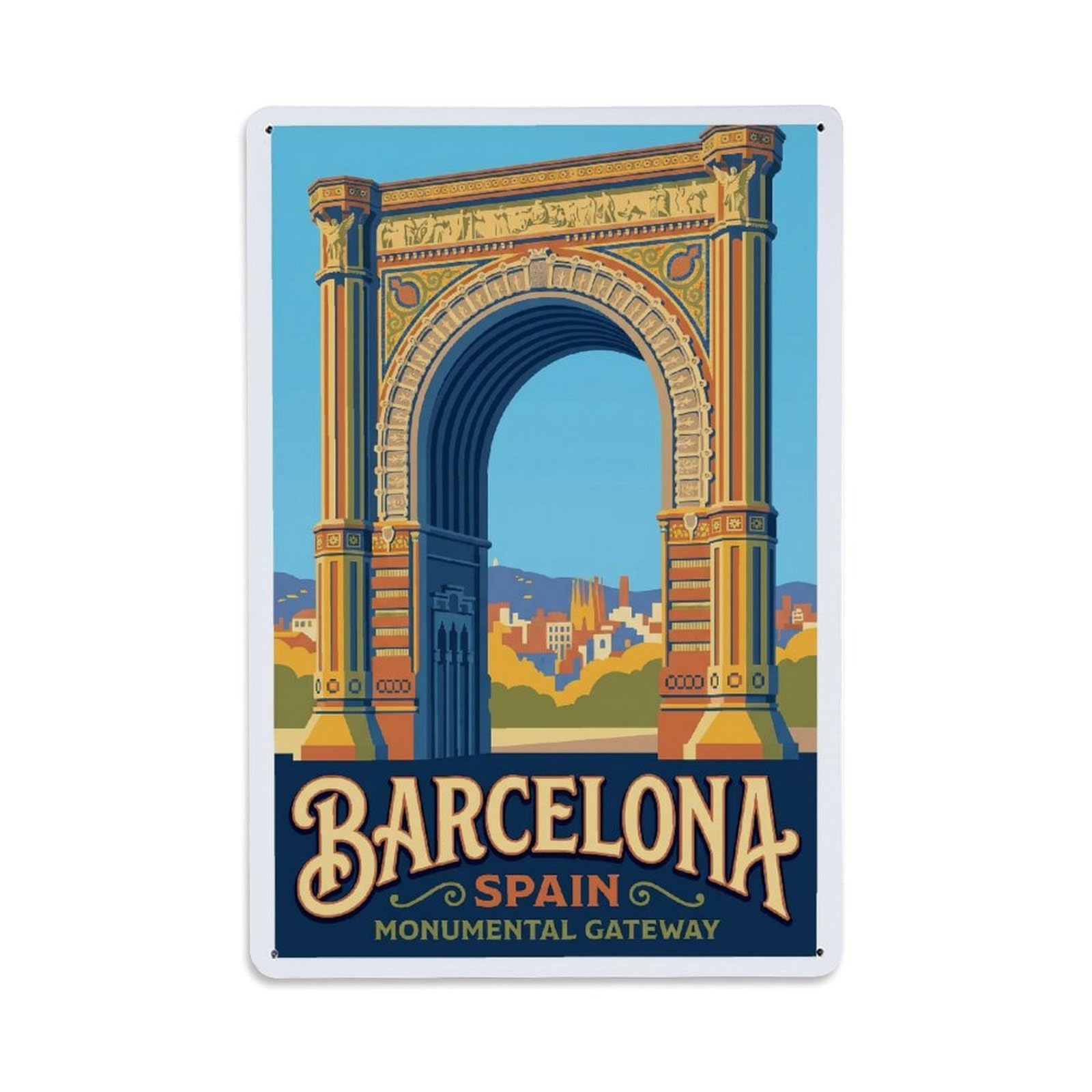 Vintage Travel Gateway Spain Monumental Metal Tin Sign Plaque Wall Decor for Cafe, Club Bar, Office, Home Garden Metal Poster 8x12Inch