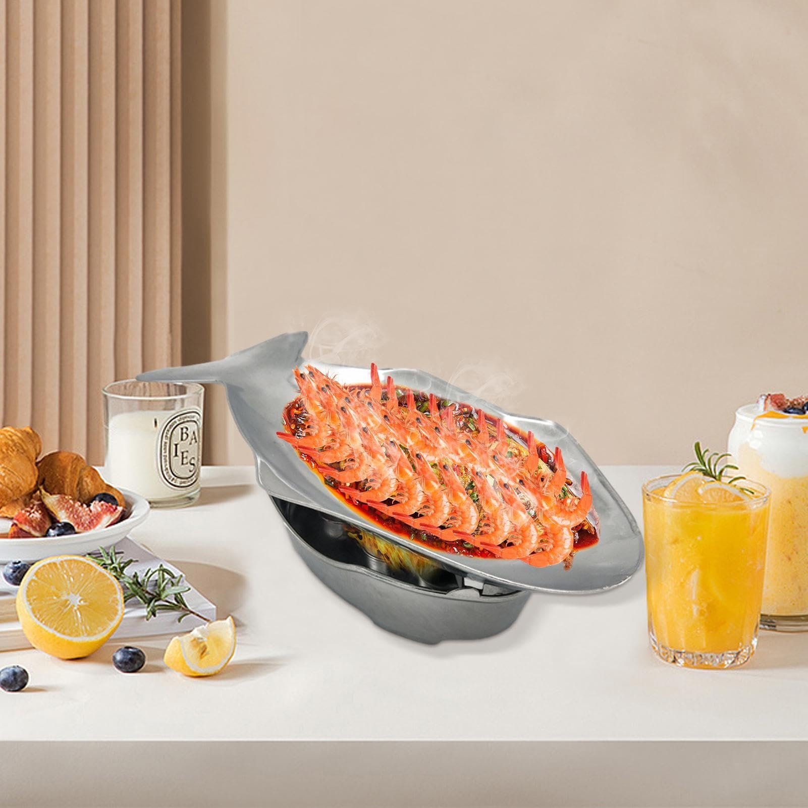Juego de bandejas de platos de pescado: olla caliente de aluminio para barbacoa, cena familiar, comida callejera asiática, utensilios de cocina versátiles de mariscos para entretenimiento y cocina al