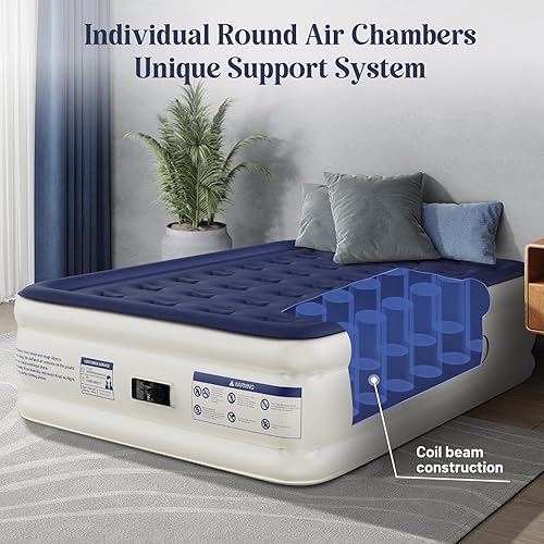 Miniatura 3 de Colchón de aire matrimonial con bomba incorporada, colchón inflable con parte superior flocada suave, colchón inflable a prueba de fugas, cama de