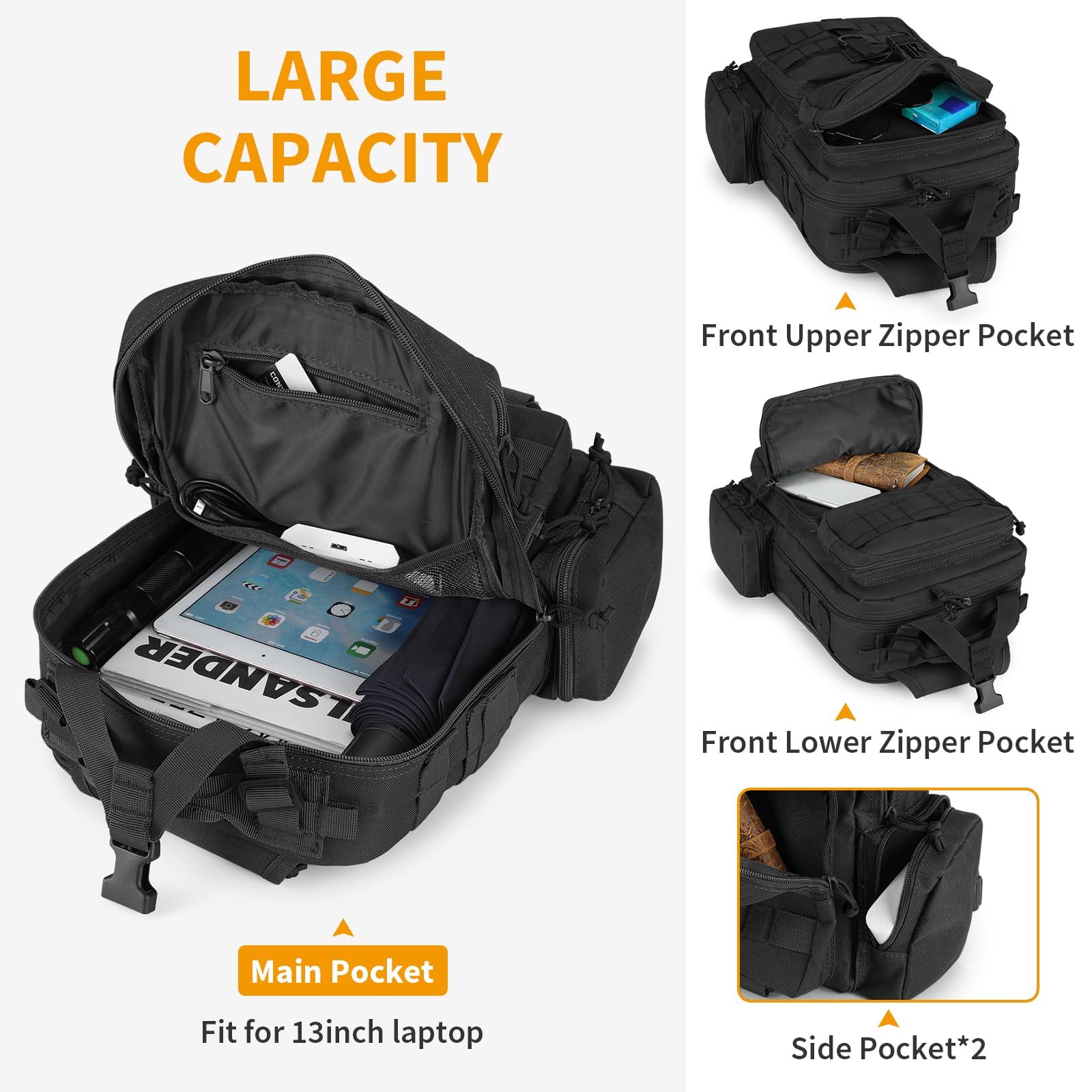 G-raphy Zaino Monospalla Uomo Militare Casuale Marsupio Sportivi Borsa a Tracolla Marsupio Uomo Sportivo Borsetta Monospalla Militare per Campeggio Escursionismo Ciclismo Viaggio Trekking (Nero)