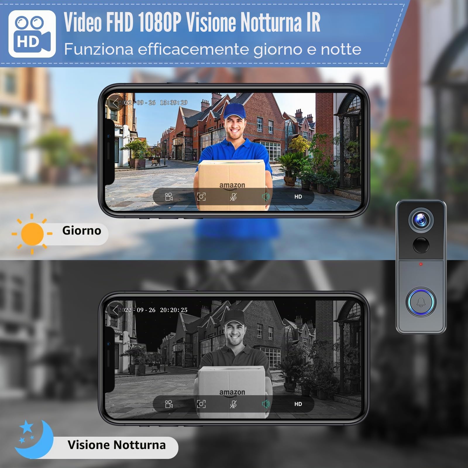 XTU Videocitofono WiFi Senza Fili, 1080P FHD Video Campanello con Suoneria, Rilevamento Umano PIR, Audio Bidirezionale, Batteria 5000mAh, Supporta Scheda SD e Cloud, IP66