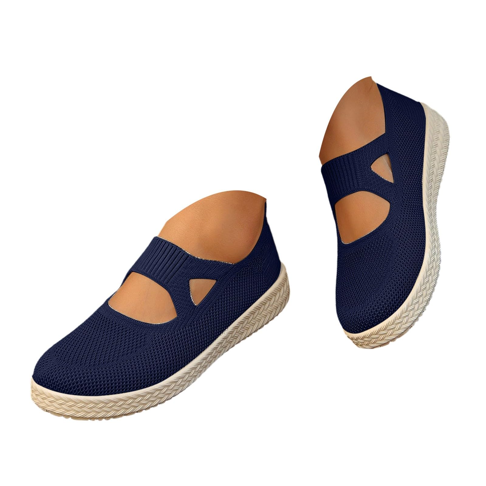 Sneaker Damen Bequem Mary Jane Ballerinas Mesh Atmungsaktive Slipper | Weich Strick Flache Schuhe Bequem Sommerschuhe, Ohne Schnüren Freizeitschuhe Leicht Walkingschuhe Für Arbeit, Reisen