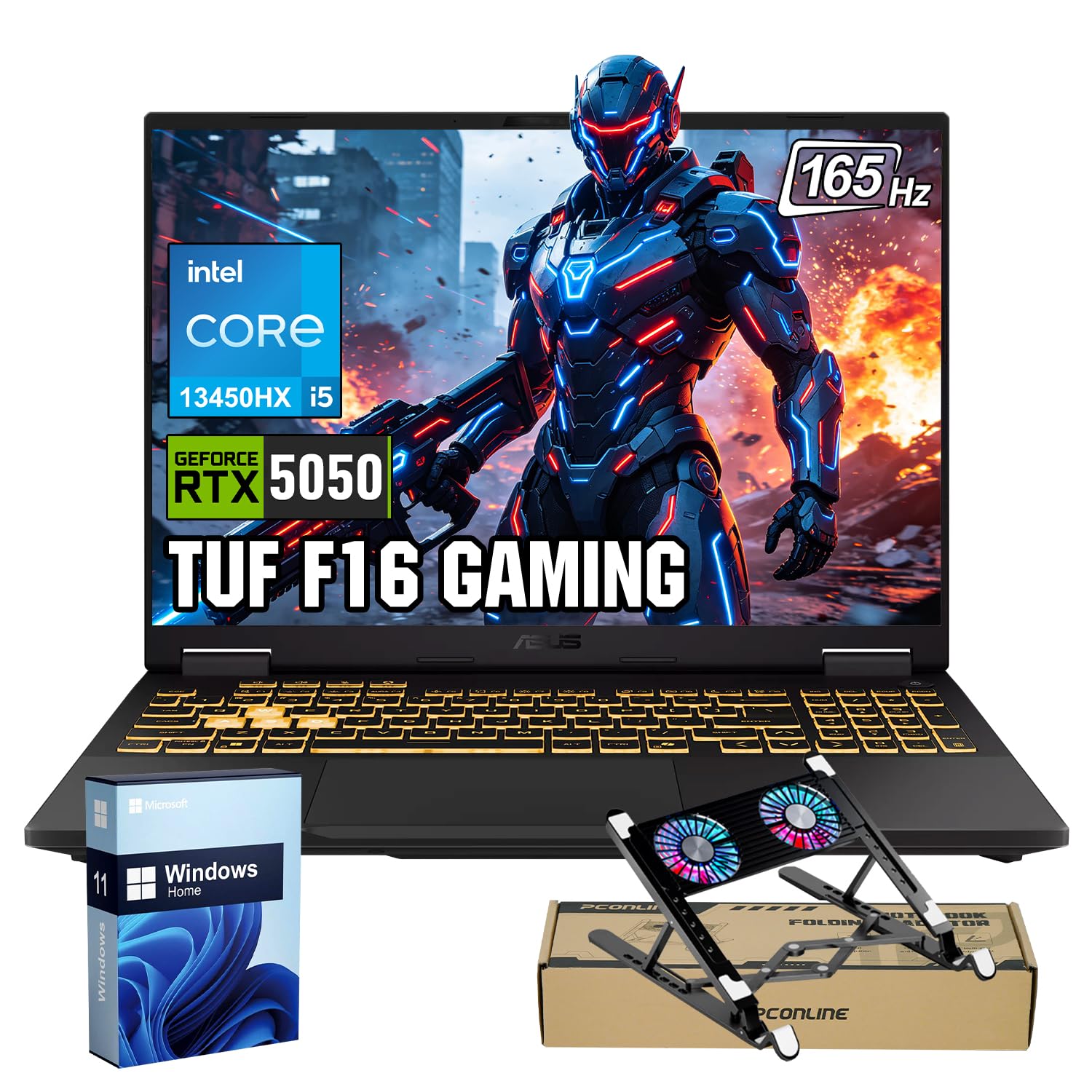 ASUS TUF Gaming F16 5050 Gaming Laptop, Intel Core i5-13450HX, 16" FHD+ 165Hz Anti-Glare 100% sRGB, GeForce RTX 5050, 32GB DDR5, 1TB SSD, RGB Backlit KB, IR Camera, HDMI, Windows 11 Home, w/Bundle