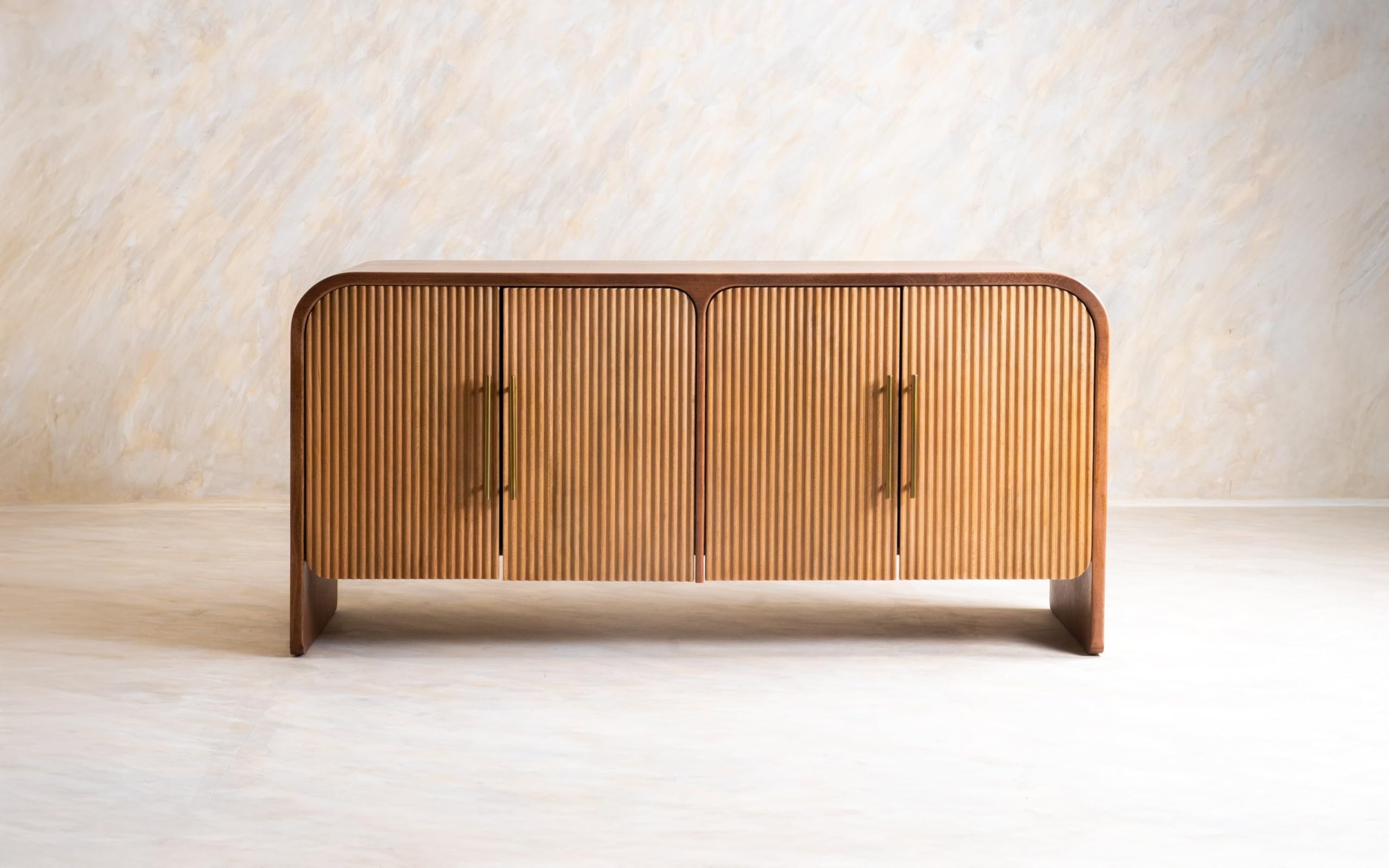TGF Furniture Store Modern Wooden Sideboard Cabinet with Fluted Doors – Mid-Century Design Buffet Console with Storage – Brown Accent Cabinet for Living Room, Dining Room, or Entryway-image-5