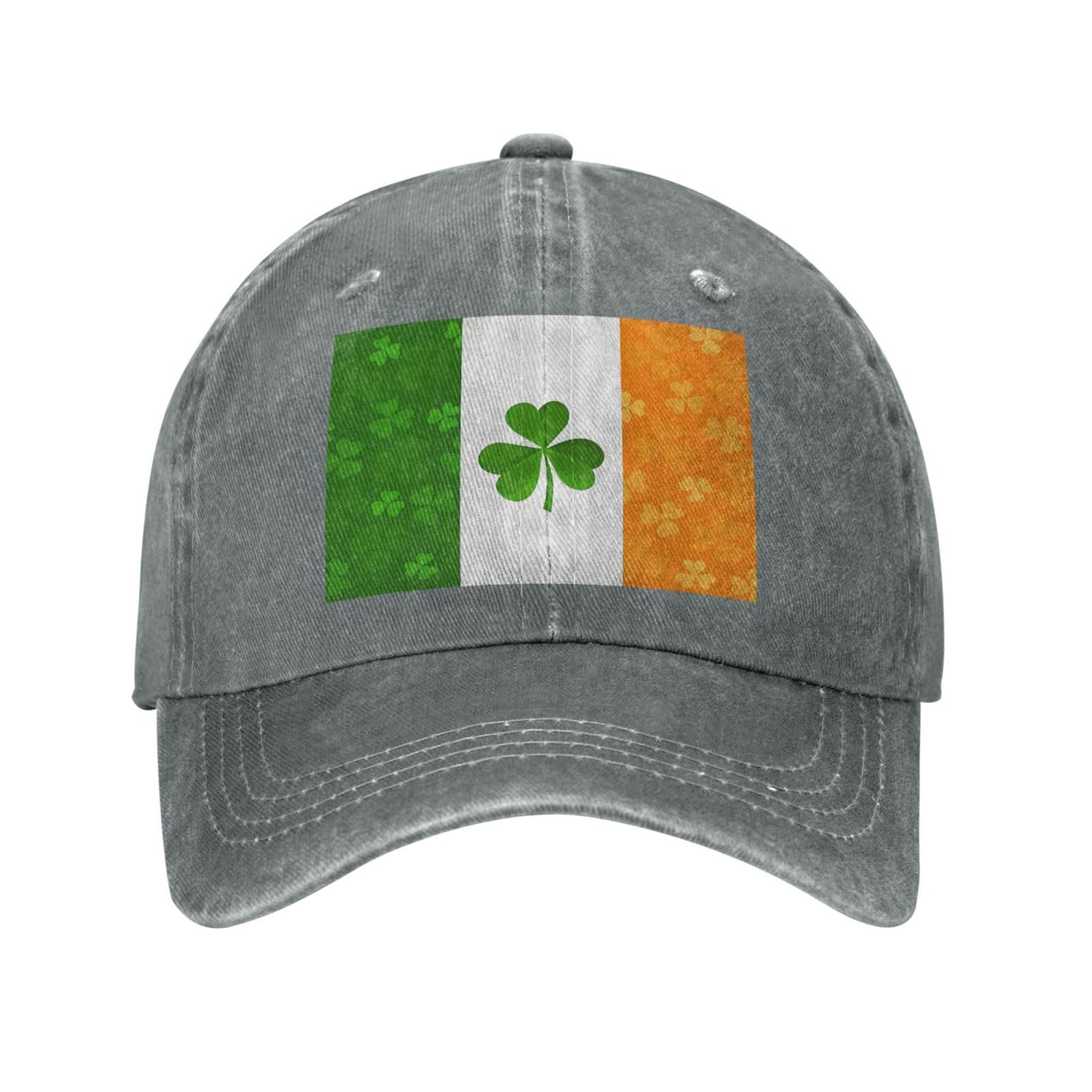 POEZJZW Irish Flag Pattern Baseball Cap for Men Women's Adjustable Cowboy Hats Unisex Sun Hats Gray
