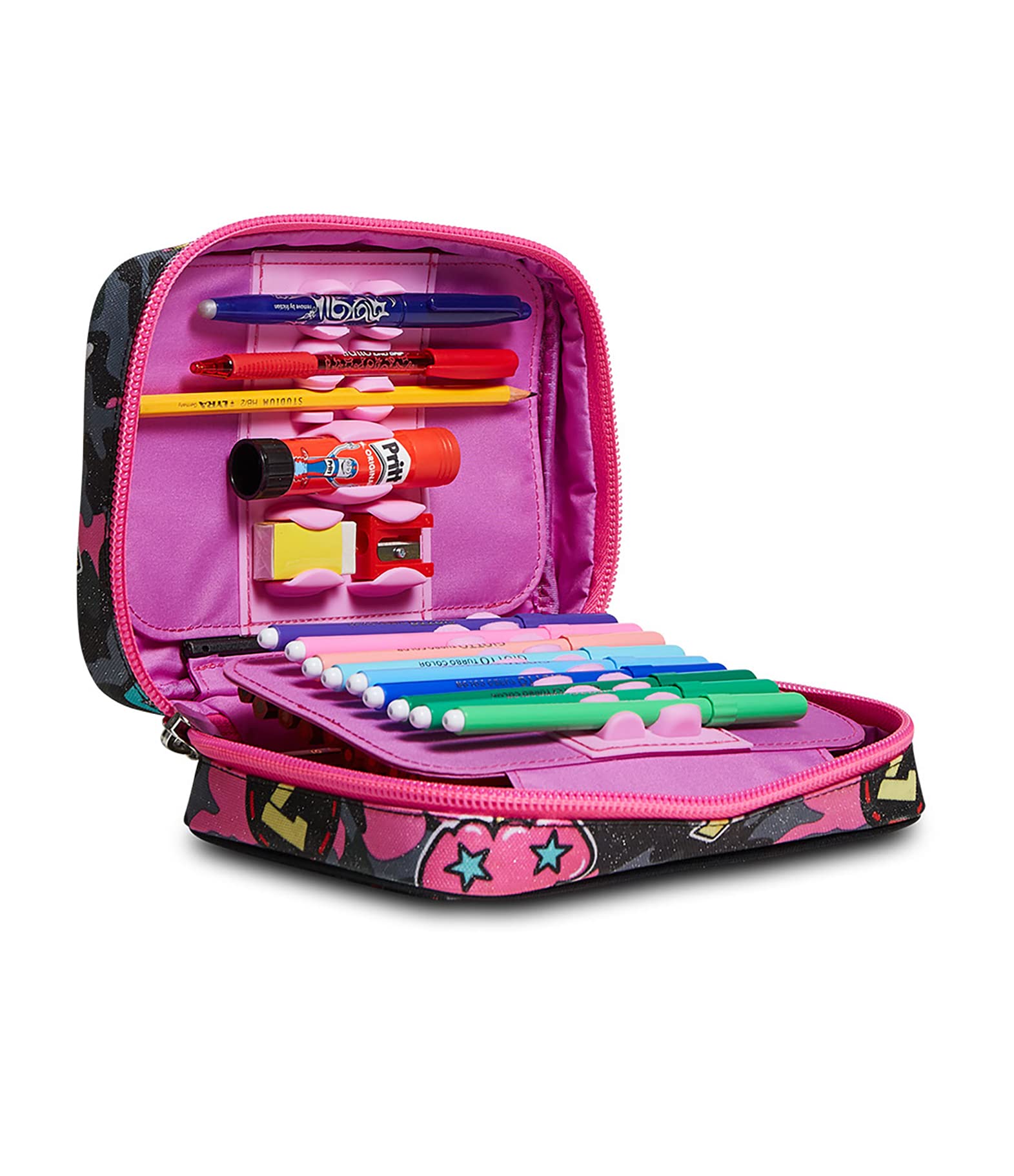 Astuccio Scuola Seven Speed Pad - Camoulove Girl Ragazza - Completo di Matite, Pennarelli - Grigio, Rosa