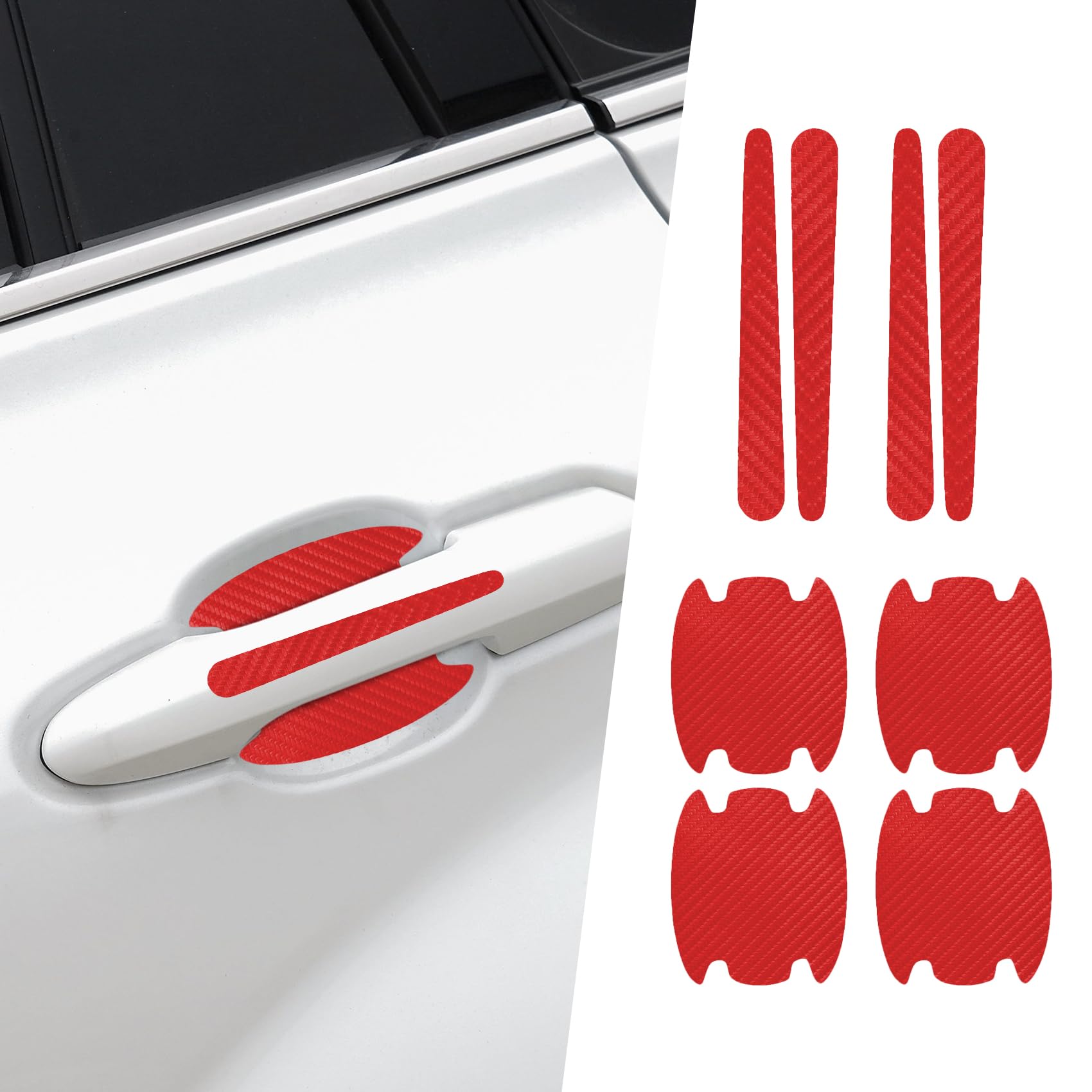 8PCS Car Door Handle Scratch Protectors, Door Handle Cover, Door Handle Cup Protective Film for Cars, Car Accessories Carbon Fiber Car Door Handle Bowl Sticker Universal Fit for Car (Red)