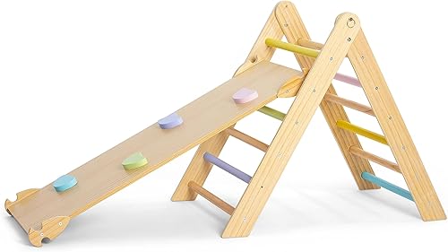 Miniatura 4 de Avenlur Cedar - Juego de gimnasio 5 en 1 para interiores, juego de escalada Montessori con arco, escalera triangular ajustable, rampa de escalada,