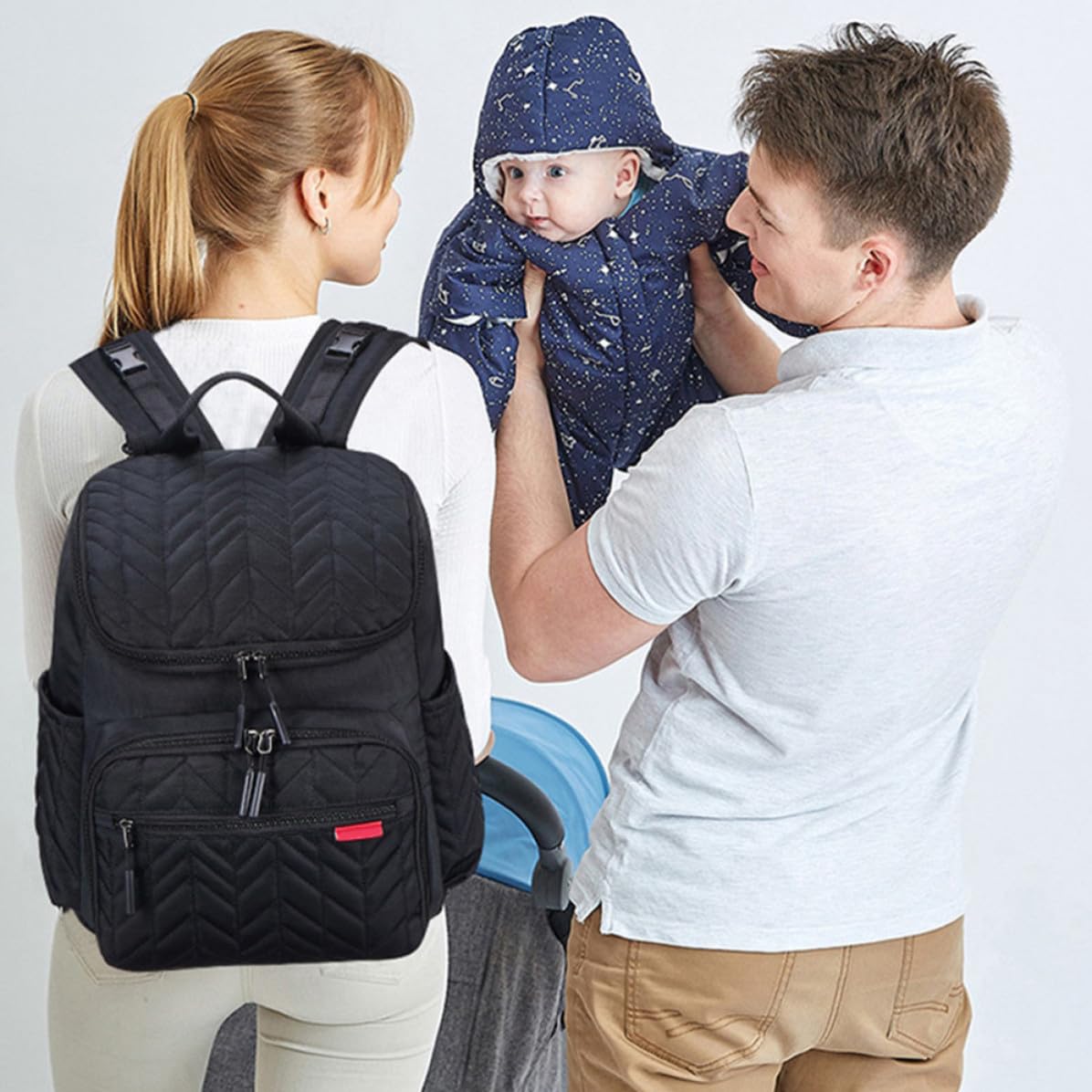Bolsa de Pañales Mochila de Gran Capacidad Negra de Nylon y Poliéster