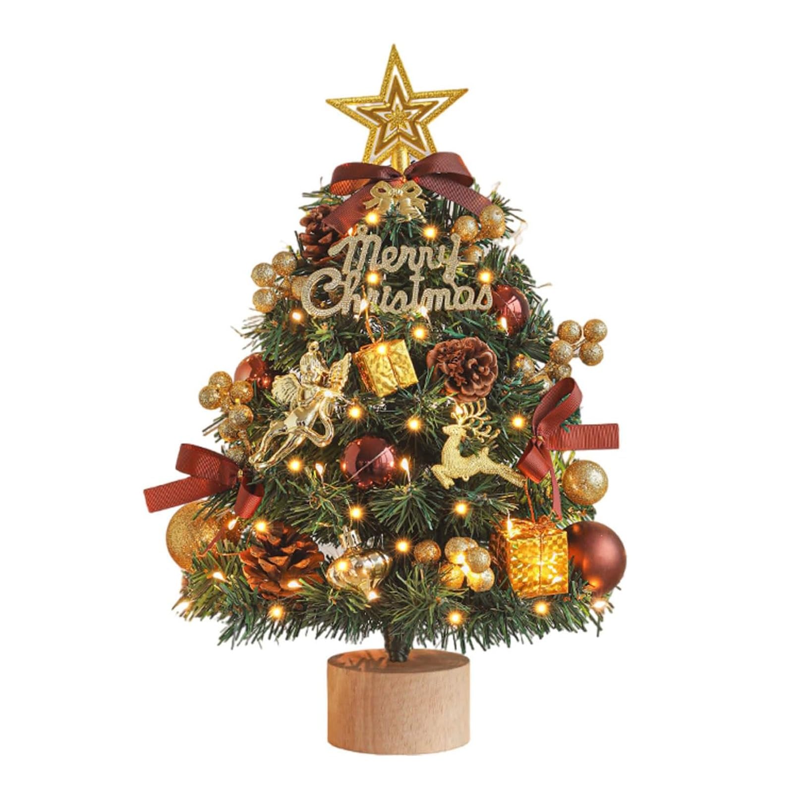 Mini albero di Natale artificiale da 45 cm/60 cm, piccoli alberi di Natale da tavolo for decorazioni fai da te for le feste natalizie Piante artificiali(Gold a,45cm)
