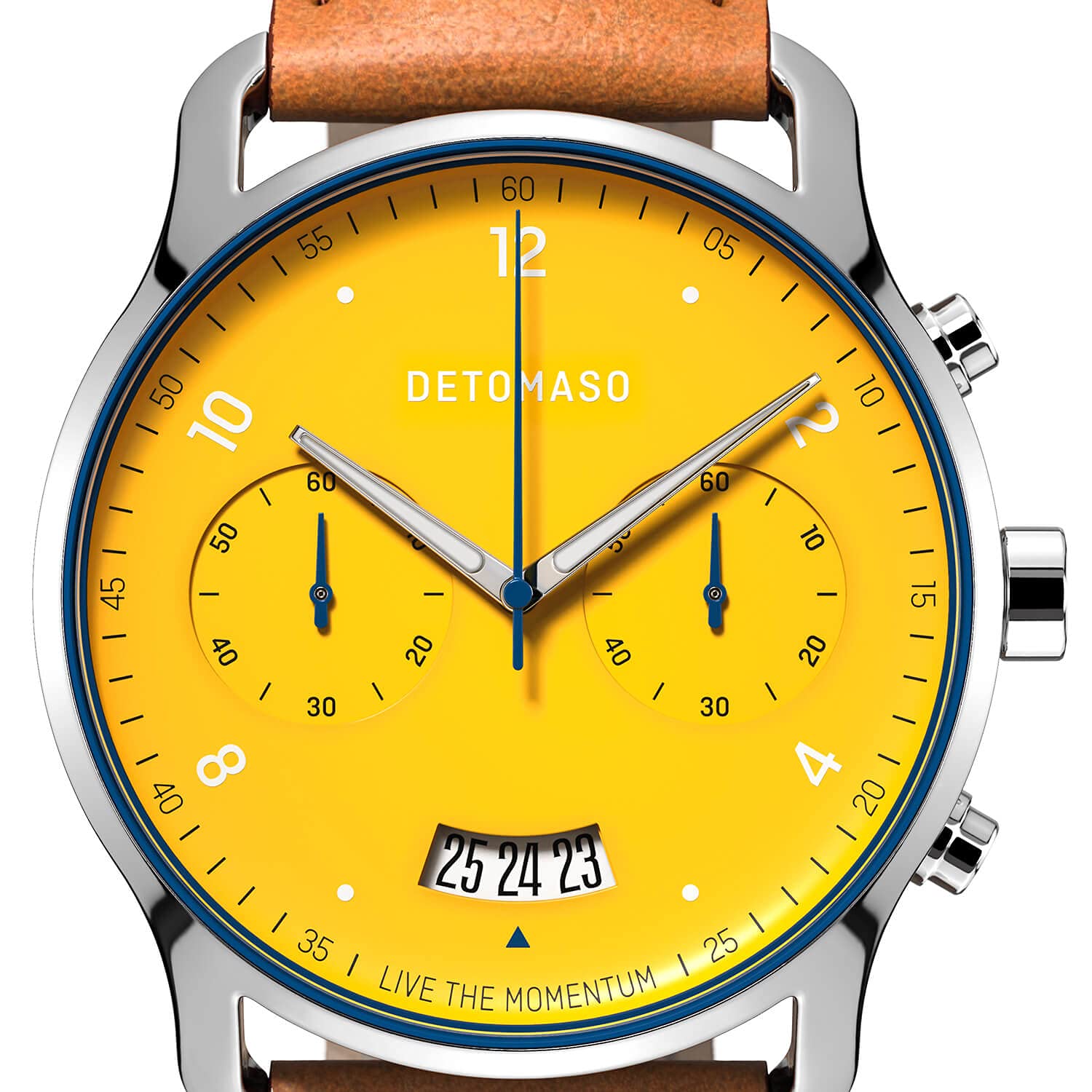 DeTomaso SORPASSO Giallo Silber Gelb Herren-Armbanduhr Analog Quarz Lederarmband Braun