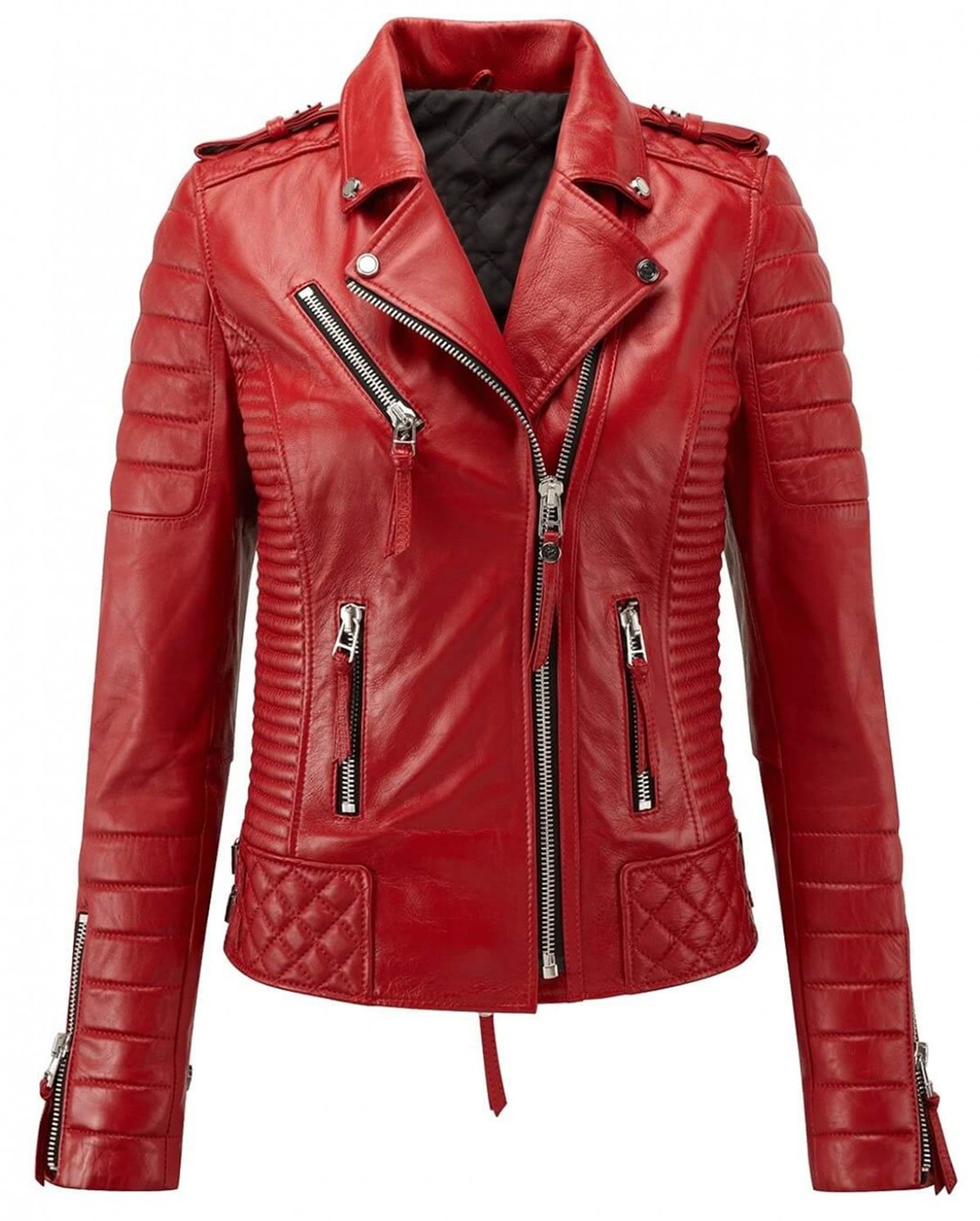 Brando Veste de moto courte en cuir véritable avec fermeture éclair croisée pour femme, rouge vin, 5XL