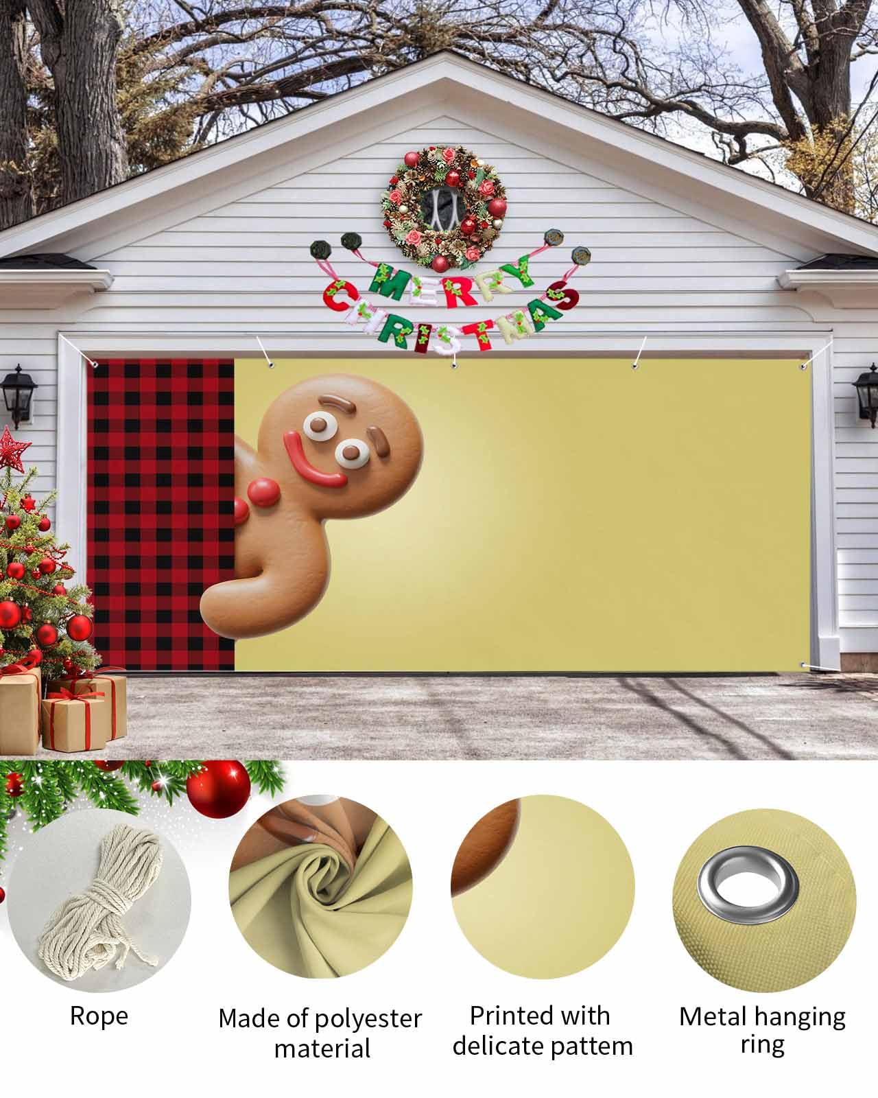 Gingerbread Theme Garage Banner Pink Gingerbread Christmas Garage Door Cover - 7x8ft Winter Holiday Decor Winter Party Decor