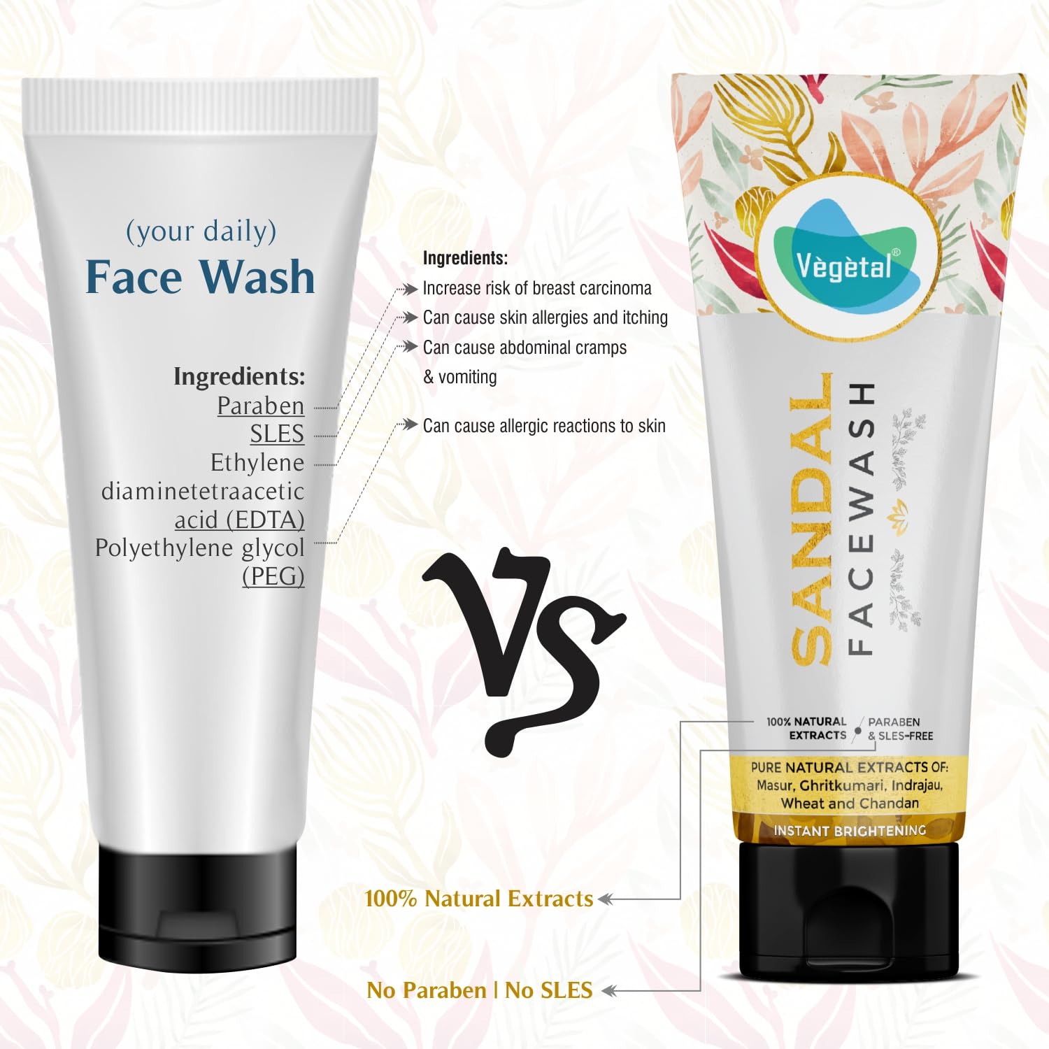 Vegetal Fairness Face Wash for All Skin Type with Sandal Wood Extract - 100g. 4