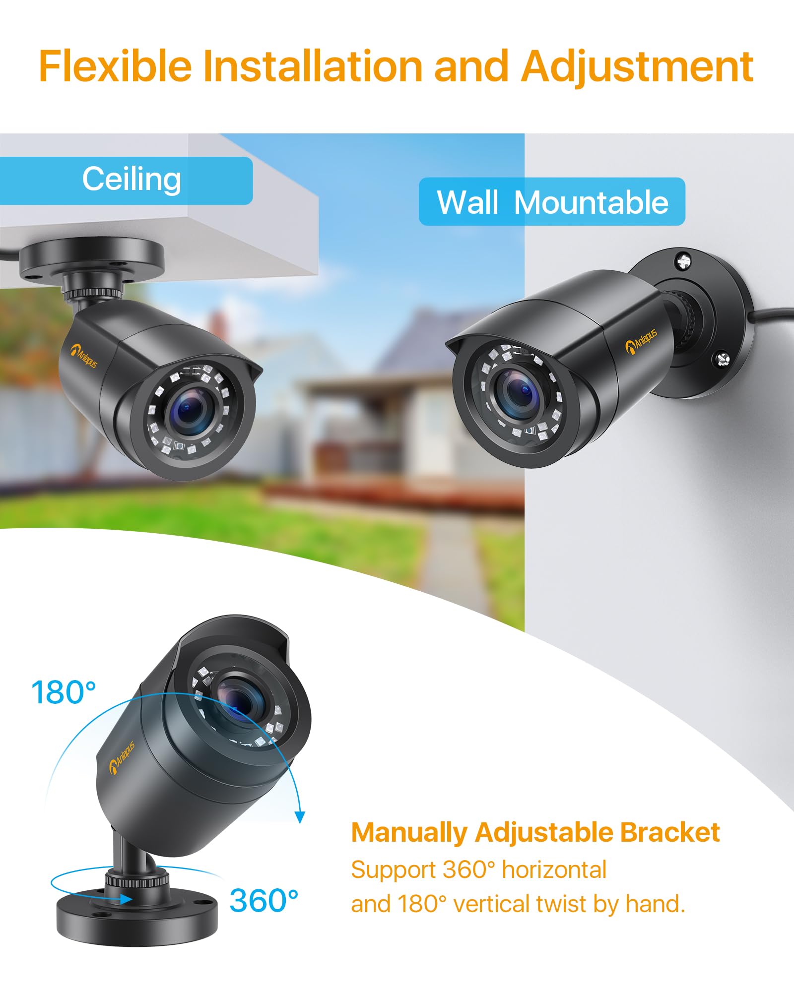 Anlapus 4x FHD 1080P Außen Video Überwachungskamera Set mit BNC Kabel und Netzteil, TVI 1080P Videoausgang, 20M Nachtsicht, Zusatzkamera für CCTV DVR System | mit BNC Kabel und Netzteil, IP66 Wasserdicht, 24M IR Nachtsicht