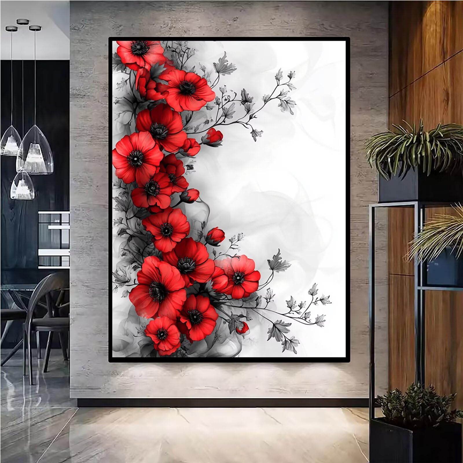 Diamond Painting Kit Completo, Diamond Painting Fiori, 5D Quadrato Pittura Diamante Kit Manualidades Adultos DIY Diamantini Crystal Art Disegni Ricamo Punto Croce Artigianale, 60x90cm Retrò j0-960