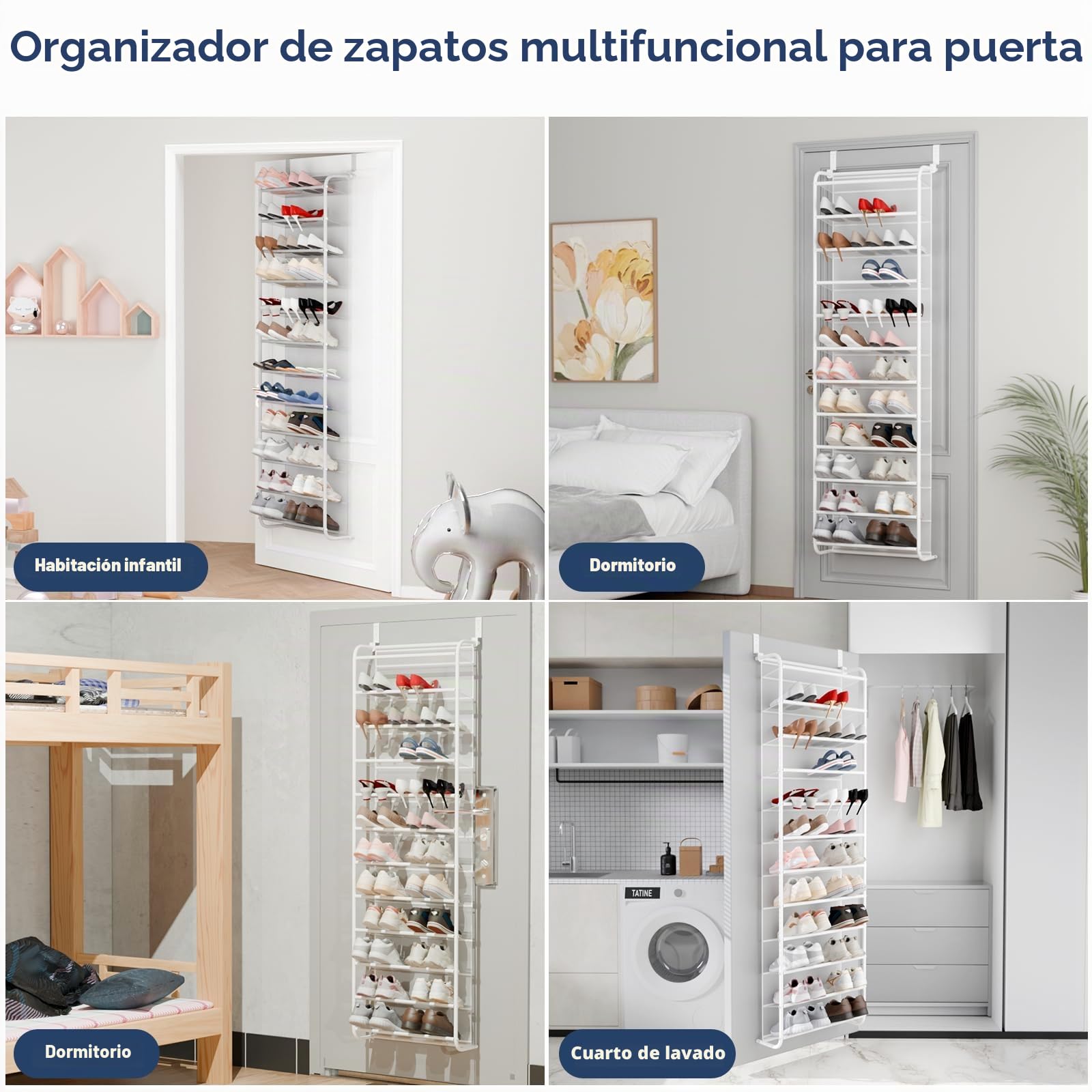 Whitmor Organizador de zapatos sobre la puerta, capacidad para hasta 36 pares de zapatos, metal y malla, color blanco