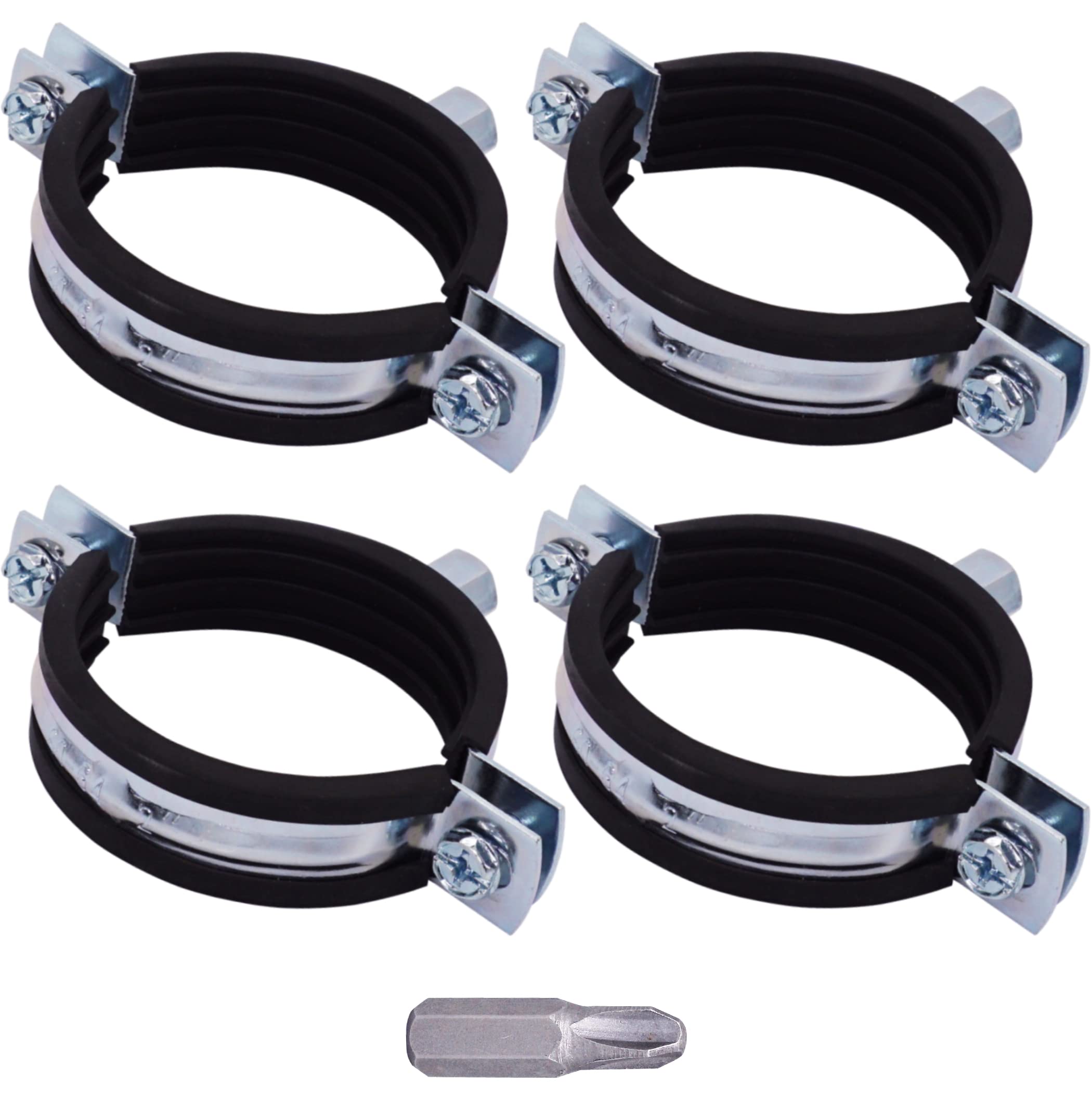 SKIR'CO (4 pcs) Pipe Brackets with Rubber Linings for 60-64 mm Pipes, Pipe Clamps, Pipe Supports for Wall and Ceiling Mounting