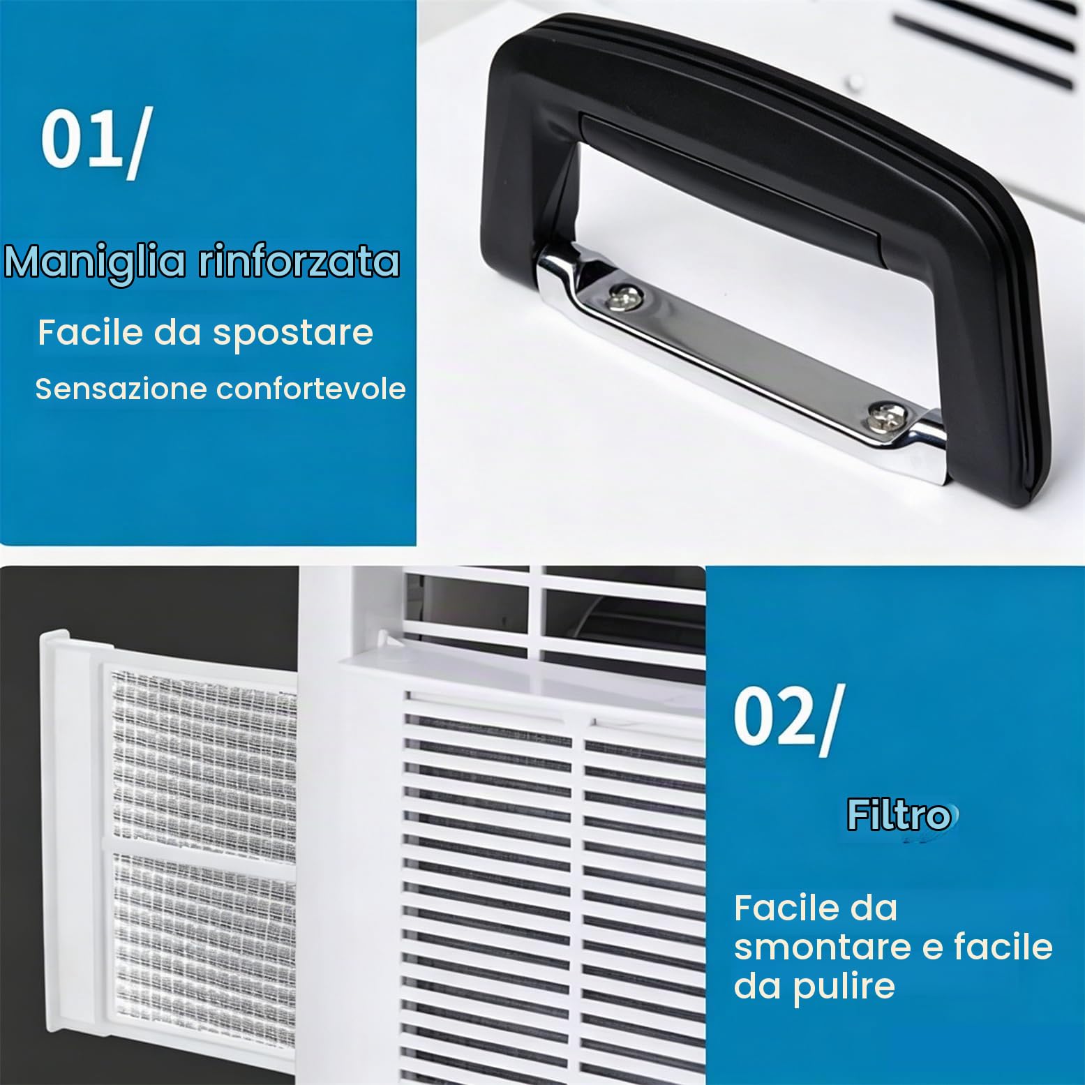 Condizionatore D'aria Split Portatile Con Wi-Fi E Telecomando, Raffrescatore D'ambiente Da 3000BTU Con Timer Da 24 Ore E Maniglia Superiore per Tenda, Camper, Casa, Ufficio, Campeggio