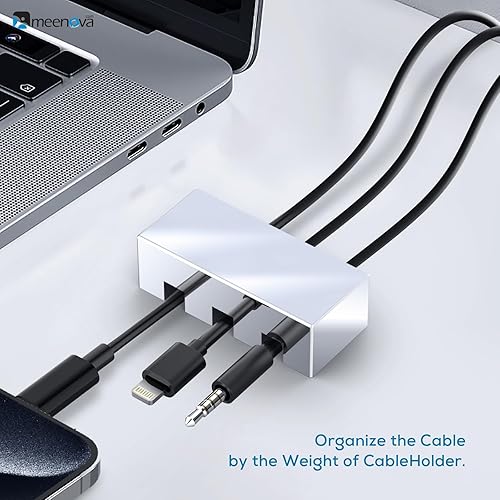Miniatura 3 de Meenova Soporte de cable con peso de acero inoxidable 304 para mesita de noche, gestión de organizador de cables, diseño de 3 agujeros, accesorio de