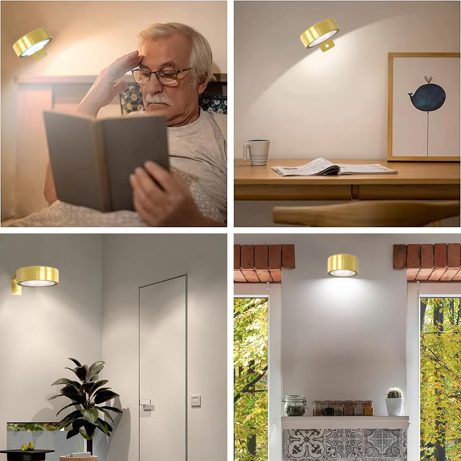 Lot de 4 lampes pour tableau sans fil avec 3 températures de couleur, lumière d'image avec télécommande, éclairage mural sans fil, minuterie à intensité variable, doré