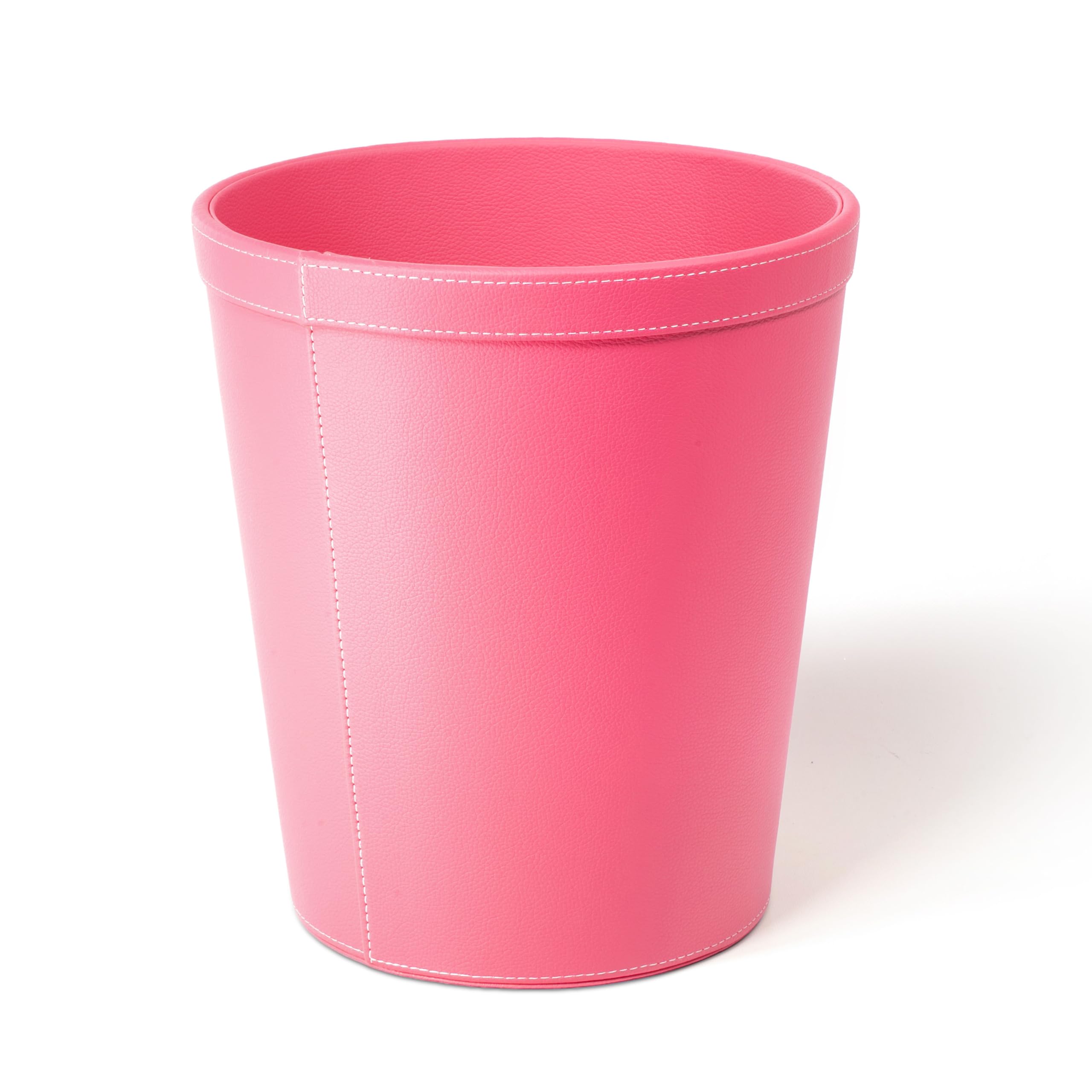 OSCO Faux Leather Waste Bin – 12 Litre Round Waste Paper Basket – Stylish Leather Finish Bin for Home Office, Study, Bathroom, Desk – Easy Clean Surface – Compact & Elegant, Single, Fuschia Pink