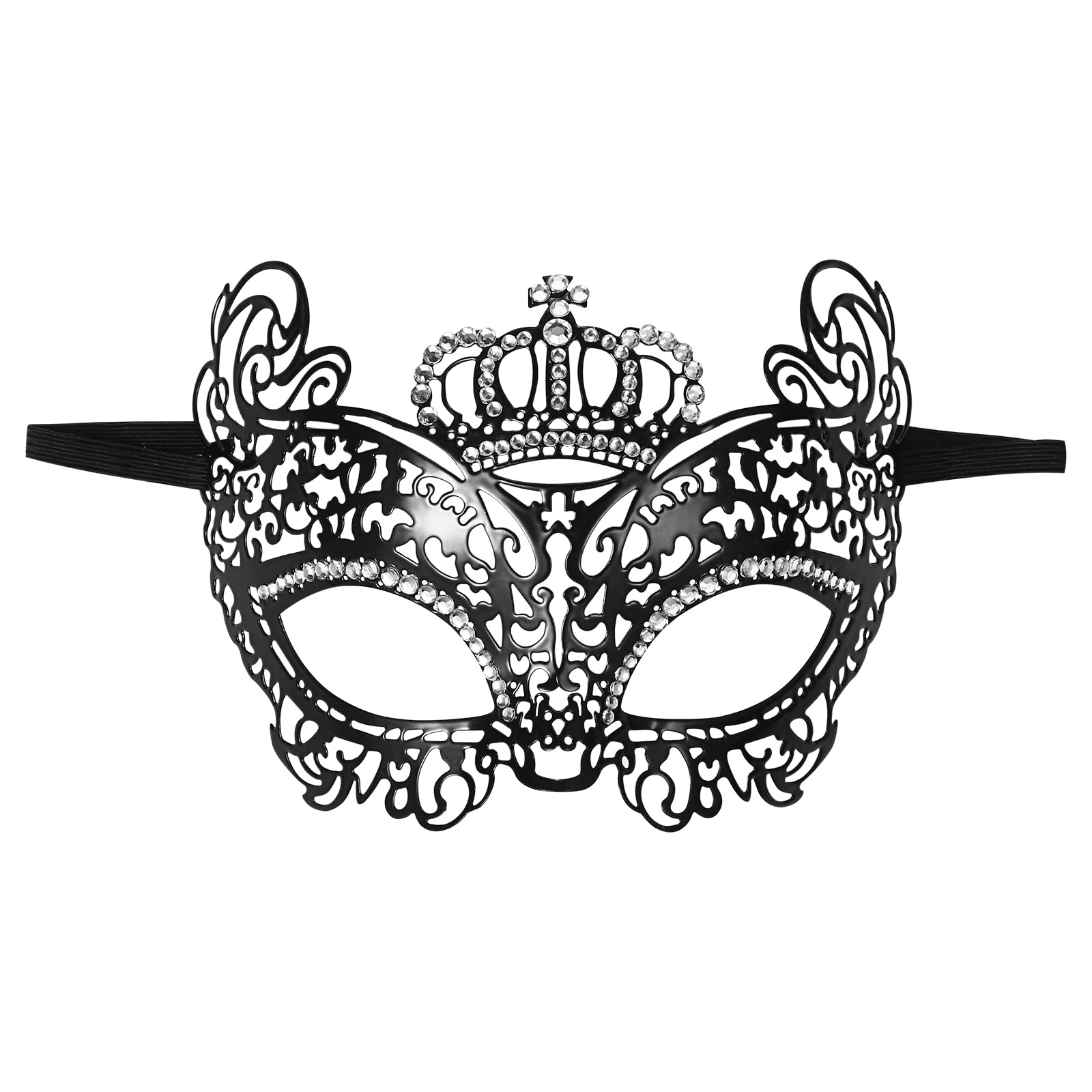 Oidea Masquerade Mask for Women: Black Elegant Hollow Crown Rhinestones Metal Half Face Mask Venetian Mardi Gras Mask Costumes Party Prom Ball Mask