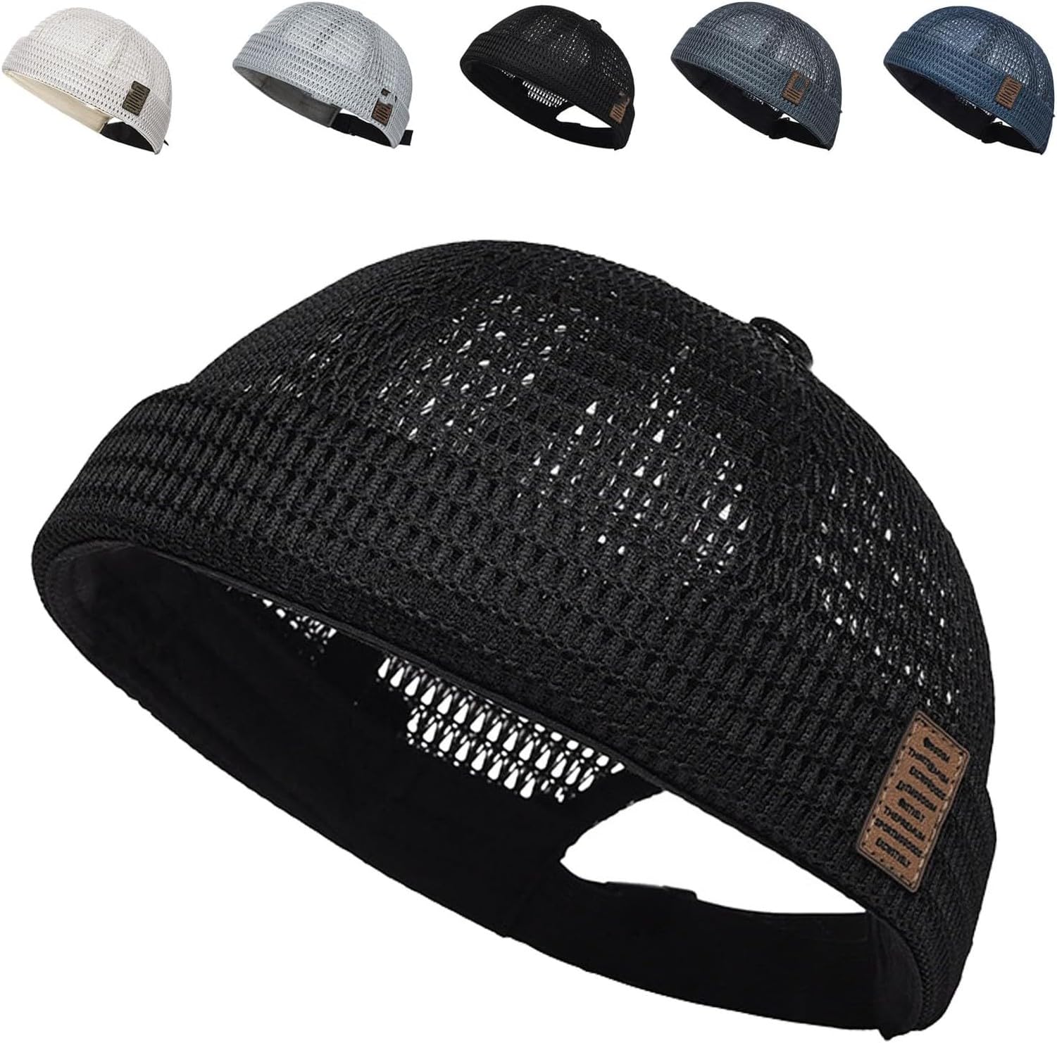 WOMGKDA Men's Breathable Brimless Docker Hat, Lightweight Mesh Skull Cap, for Outdoor Summer Wear and Sports Activity, Black