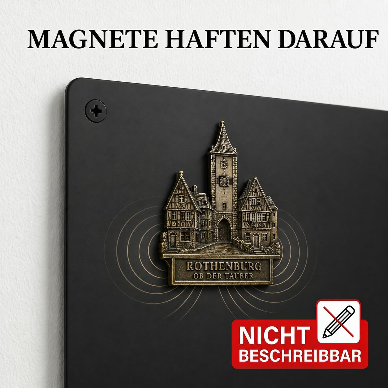 Schmale Magnettafel Schwarz 30x42cm: Platzsparend Matt Magnetwand Schmal für Souvenir Magnete für Kleine Räume & Reiseliebhaber