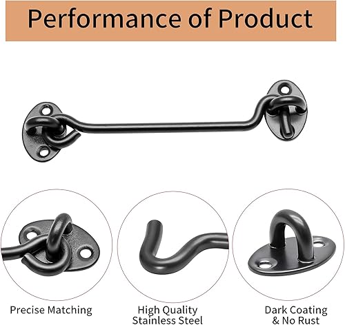 Miniatura 4 de Pestillo de bloqueo de puerta de 6 pulgadas, paquete de 2 cierres de puerta de granero, ganchos de cabina de acero inoxidable sólido grueso