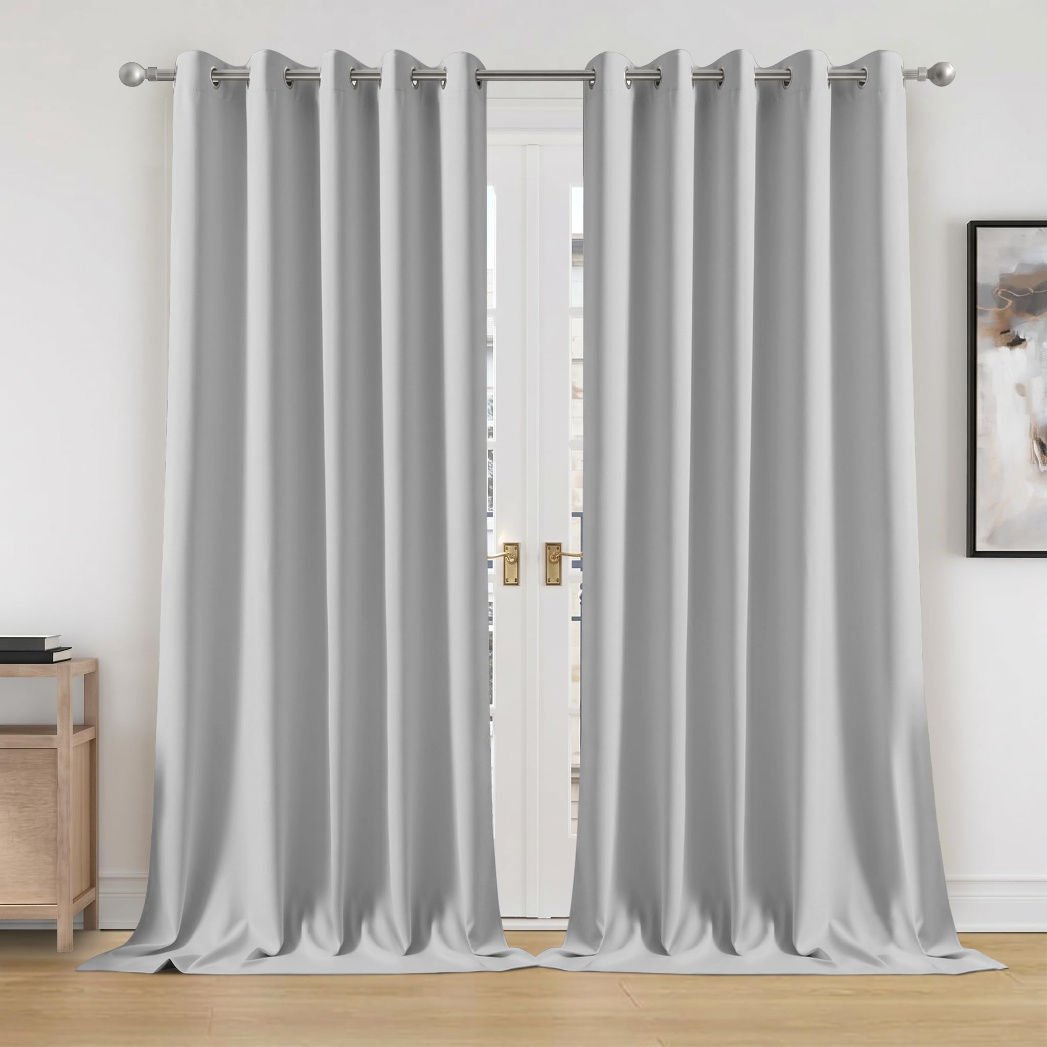 Oxford Homeware Blackout Eyelet Curtains for Bedroom 90x90 Inch Light Grey Curtains for Bedroom Privacy Protection Extra Long Curtains 2 Panels with Matching Tiebacks โ image 1