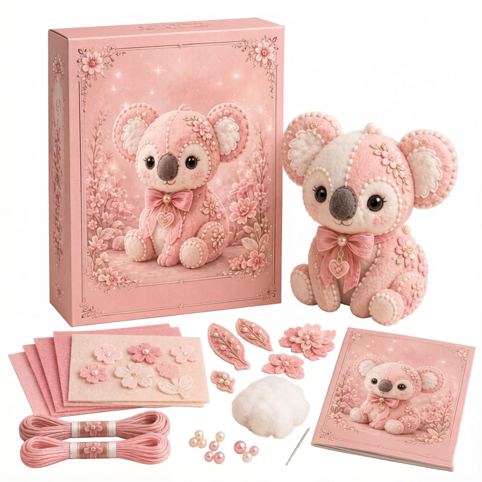Pink Woodland Friends DIY Felt Patchwork Kit, DIY Creative Patchwork Art Craft, Magic Forest Animals 3D Felt Sewing Kit, Artisanal Fabric Stuffed Project, Creative Manual Sewing Craft (11#)