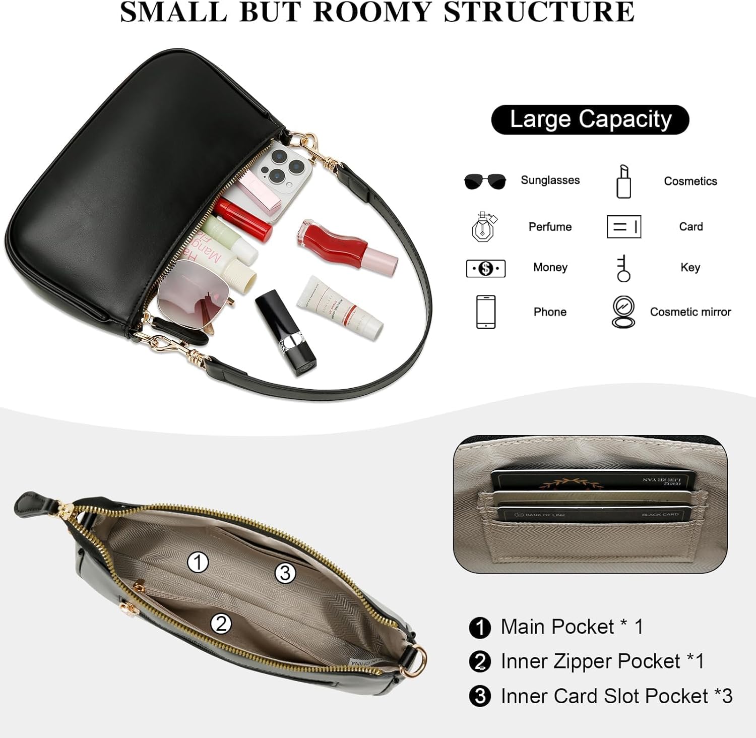 KKXIU Small Shoulder Bag for Women - Mini Purses for Women Vegan Leather Purse Classic Retro Handbag with Removable Strap - Image 3