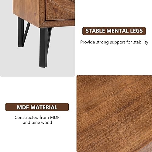 Miniatura 60 de COSIEST Mesita de noche, mesa auxiliar rústica con 3 cajones, mesita de noche de madera vintage con patas sólidas, mesa auxiliar moderna para Patrón