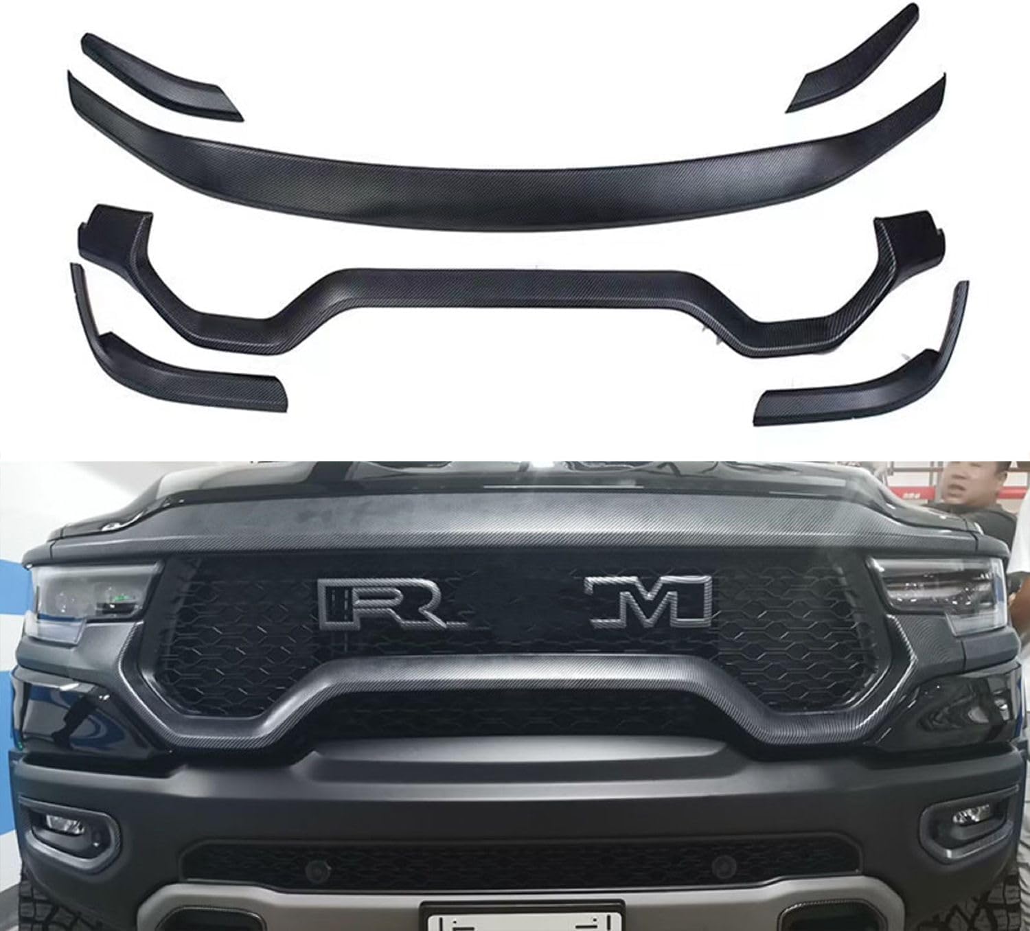 Fits Dodge RAM Tyrannosaurus 1500 2500 TRX 2021-2024 Car Exterior Trim Front Engine Hood Air Inlet Scoop Air Intake Grille Cover ABS Carbon Fiber Turbo Hood Air Inlet Decal Trim Accessories (B. Style)