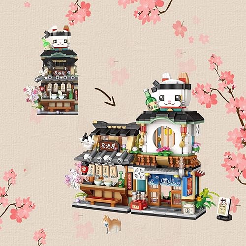 Miniatura 5 de Baoswi Vista de calle japonesa Izakaya Shop Mini bloques de construcción, MOC Creative Japanese Toys Model Set, 789 piezas simulación arquitectura