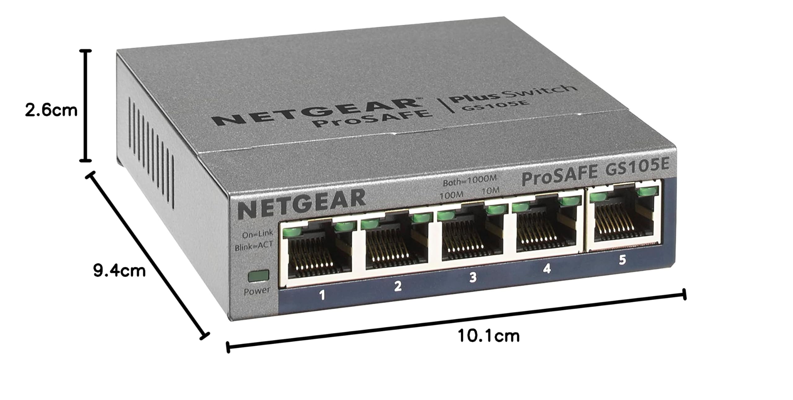 Netgear GS105E Managed Switch 5 portów Gigabit Ethernet LAN Switch Plus, zarządzanie przełącznikiem sieciowym, IGMP, QoS, VLAN, bezwentylatorowy, metalowa obudowa, szary