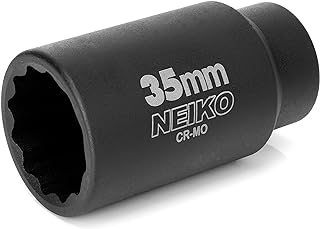 NEIKO 02526A 35mm Socket | 1/2” Drive Deep Impact Socket | Spindle & Axle Nut Socket | 12 Point |Chrome Molybdenum Cr-Mo |Deep Well Hub | Triple Square | Axle Shaft Nut Remover