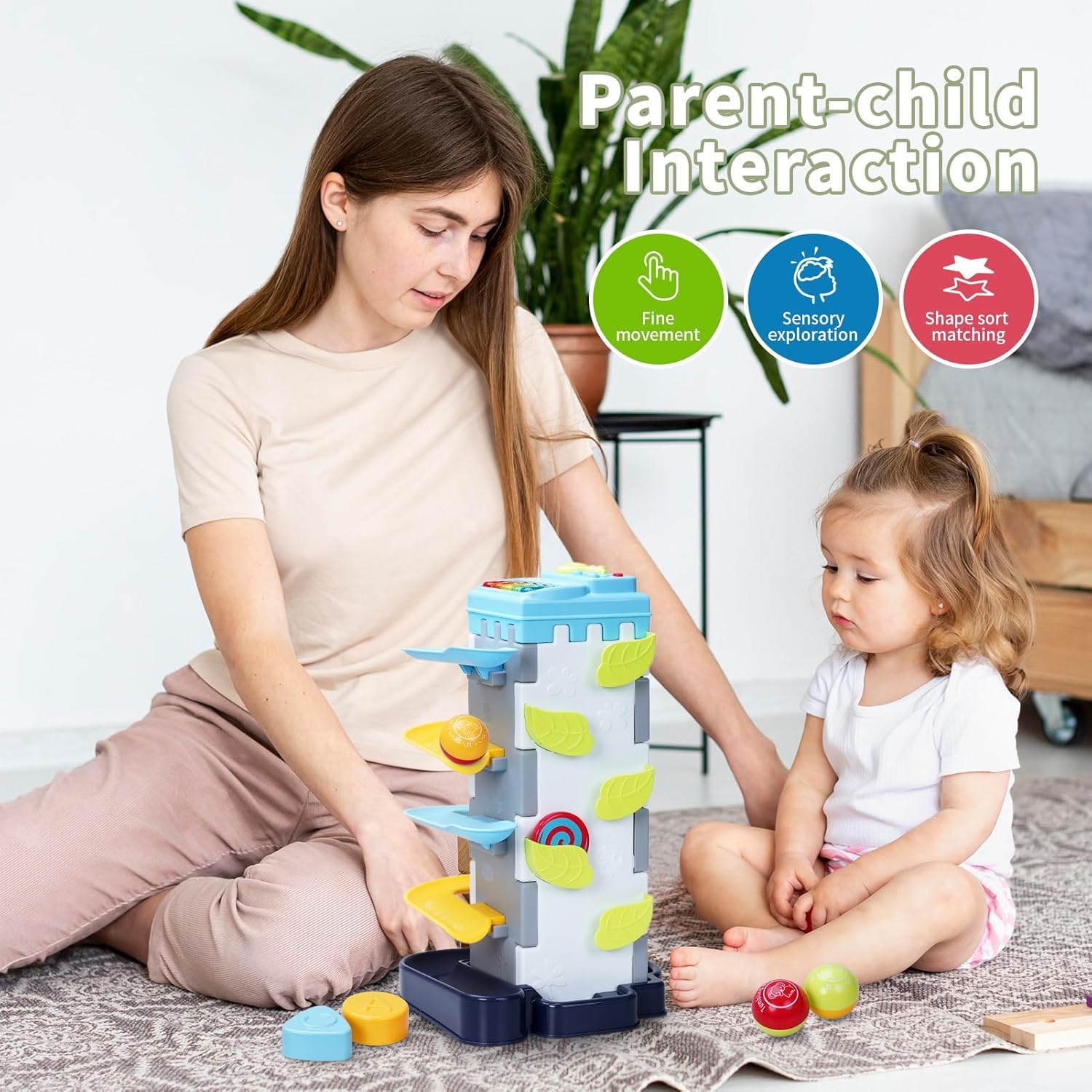 Samtop 4-in-1 Baby Ball Tower Toy with Music & Lights | Learning Activity for Toddlers 12-24 Months | Color Recognition & Shape Sorter | Ball Drop Playset for 1+ Year Old Boys & Girls 4