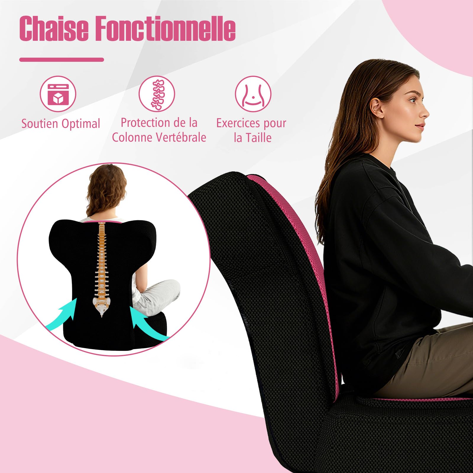COSTWAY Fauteuil de Sol, Chaise Canapé Paresseuse avec Appuie-tête et Dossier Réglables, Coussin Rembourré, Chaise de Sol Pliable pour Méditation, Lecture, Jeu, Loisirs à Domicile, Chambre (Rose)