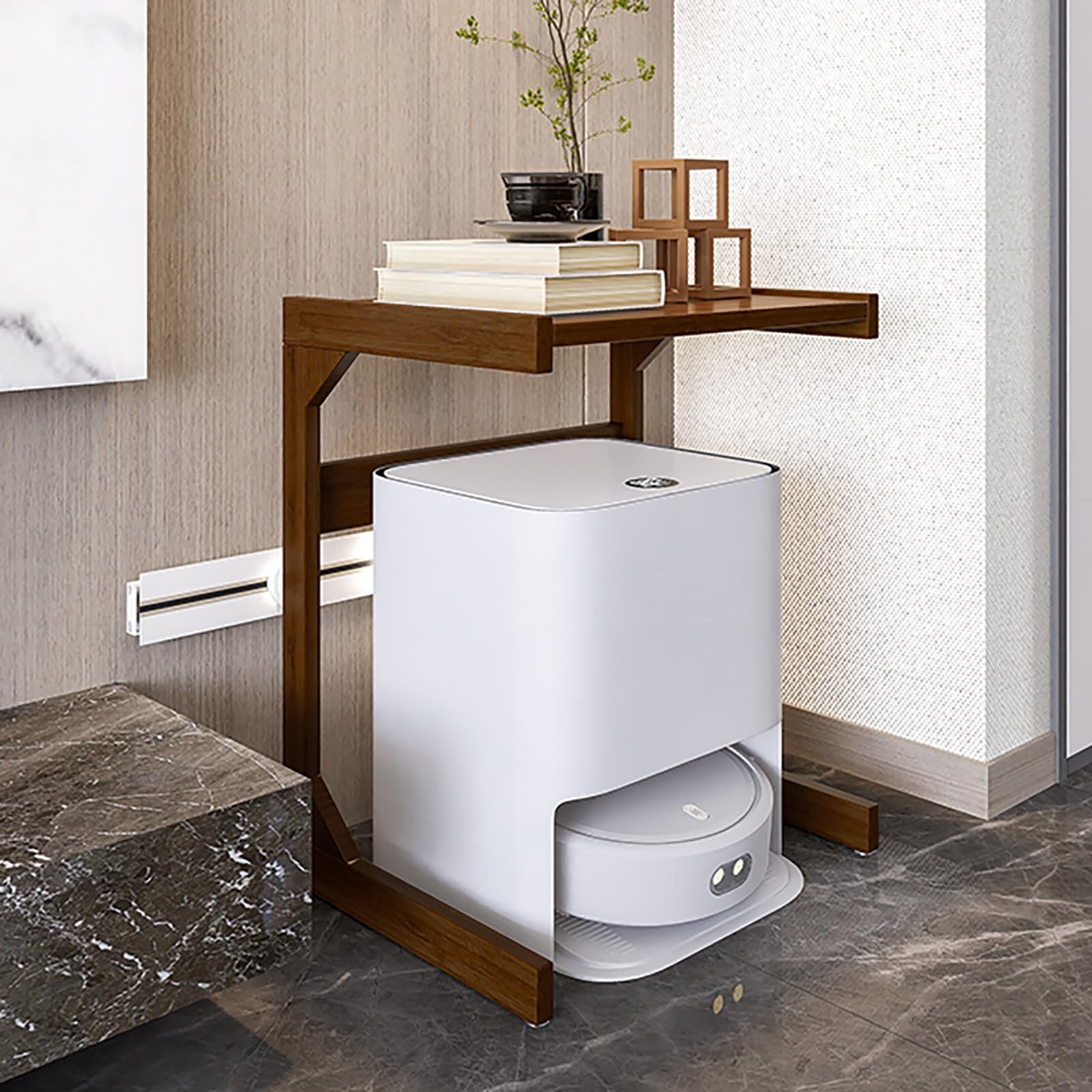 Meuble de rangement mobile marron foncé 55 cm avec étagère à roulettes