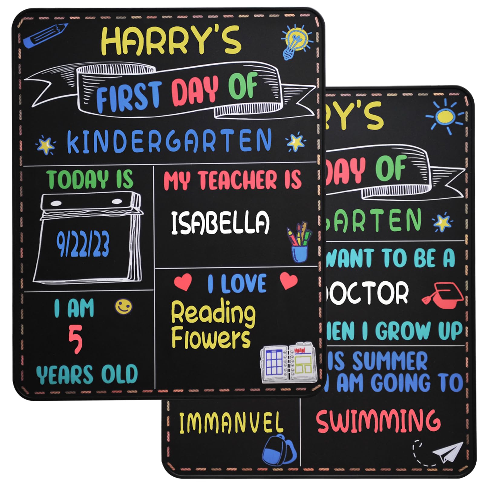 2 Pcs First and Last Day of School Board Reusable, 1st Day of School Sign - 13.8 × 11 Inch Double Sided Back to School Chalkboard Sign, First Day of Kindergarten Preschool Chalkboard Sign for Kids