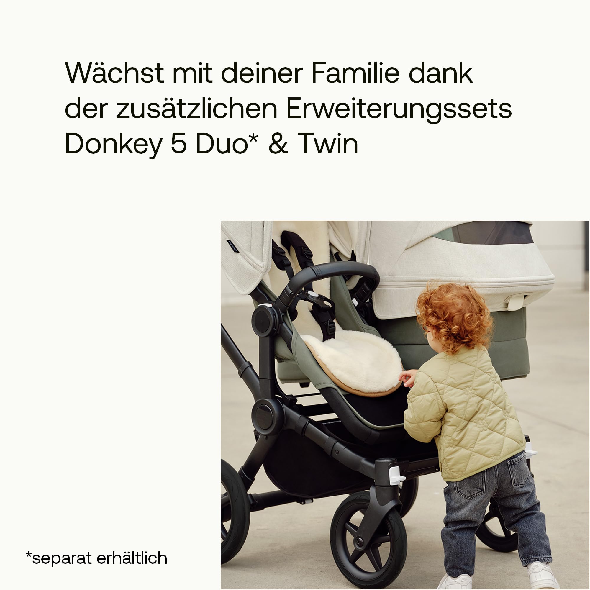 Bugaboo Donkey 5 Twin Erweiterungsset, verwandelt deinen Donkey 5 Mono in einen Zwillingskinderwagen,verbessertes Side By Side-Design, wendbarer Sitz und Ein-Hand-Steuerung, Forest Green