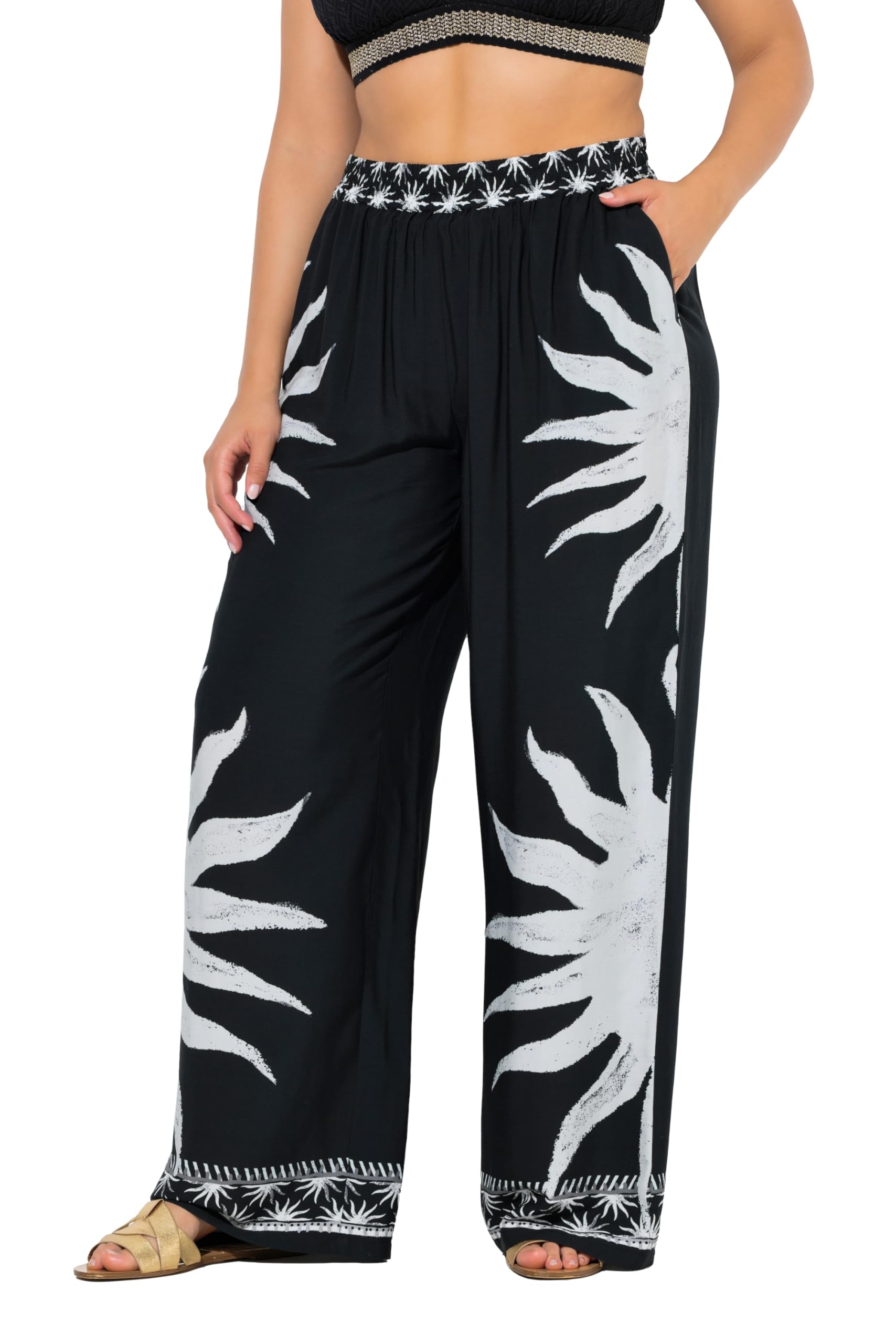 Ulla Popken Damen große Größen Übergrößen Plus Size Palazzohose, Sonnen, weites Bein, Elastikbund 846410