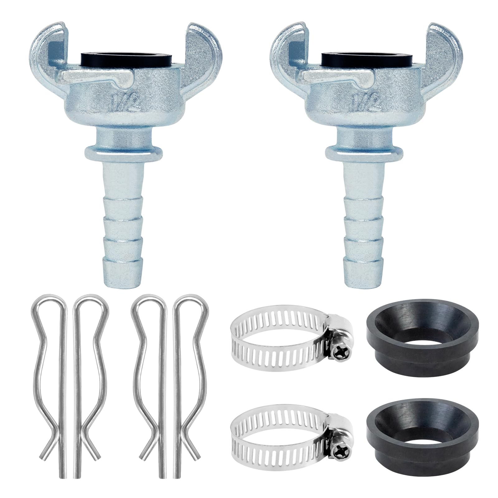 ChillWaves Iron Air Hose Fitting, 1/2" Hose Barb 2 Lug Universal Coupling, Chicago Fitting(2-PACK)