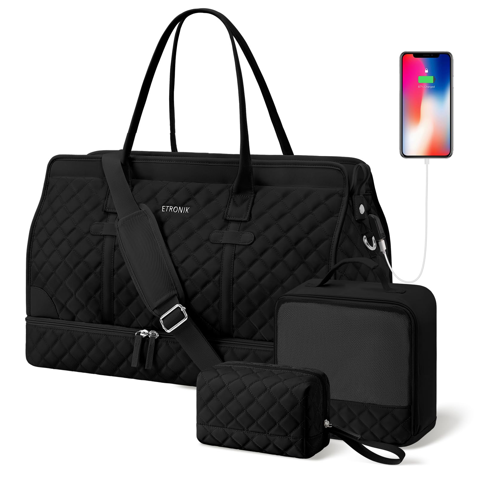 ETRONIK Weekender Overnight Bags for Women, Large Travel Duffle Bags with Shoe Compartment & Wet Pocket, Carry On Tote Bag Gym Duffel Bag with