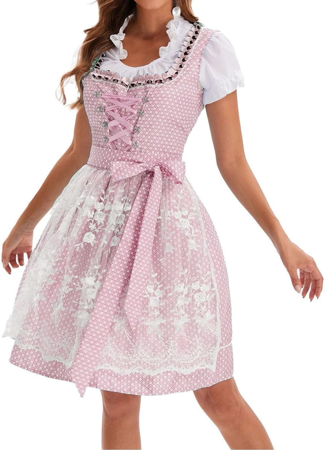 Dirndl Damen Midi Trachtenkleid Mit Spitze - Komplettset Für Oktoberfest & Feste