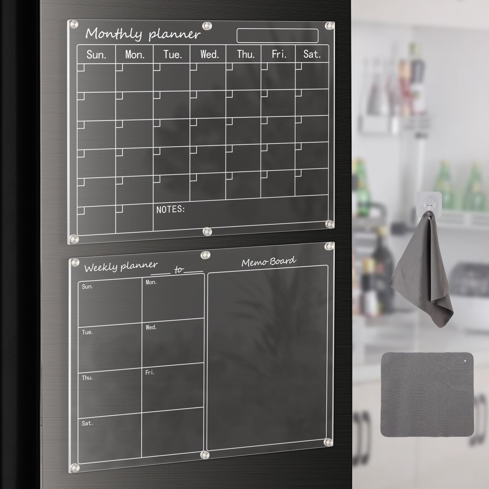 Photo 1 of Magnetic Acrylic Calendar for Fridge, 12"x16" Monthly, Weekly and Blank Board,Acrylic Wall Calendars,Reusable Acrylic Dry Erase Planning Board Monthly & Weekly Calendar