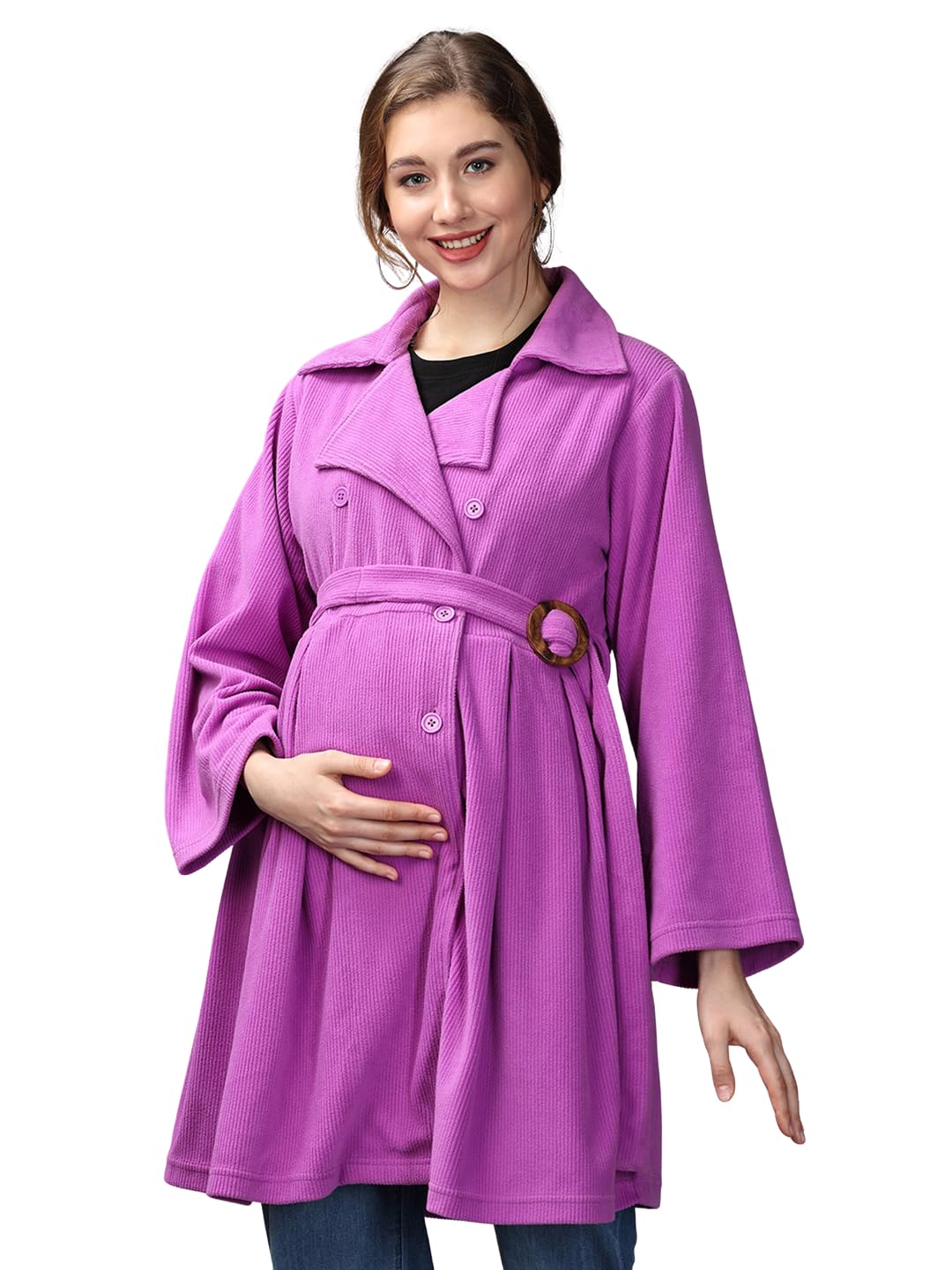 the mom store Women's Poly-Corduroy Maternity Trench Coat Full Sleeves Pre and Post Pregnancy Wear Winter Jacket-picture-27