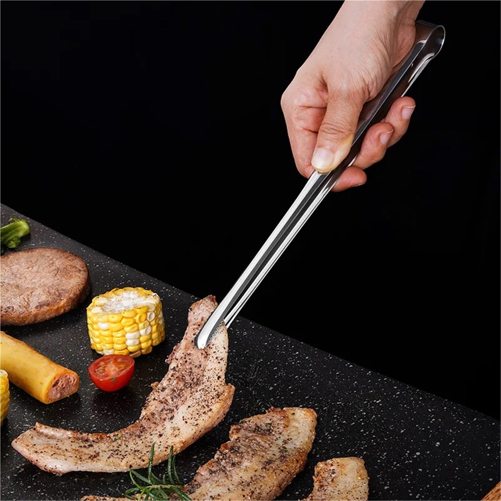 Pinzas Cocina Pinzas for barbacoa (2 unidades), antideslizantes, de acero inoxidable, portátiles, for picnic, ensalada, filetes, utensilios cocina(2Pcs M)